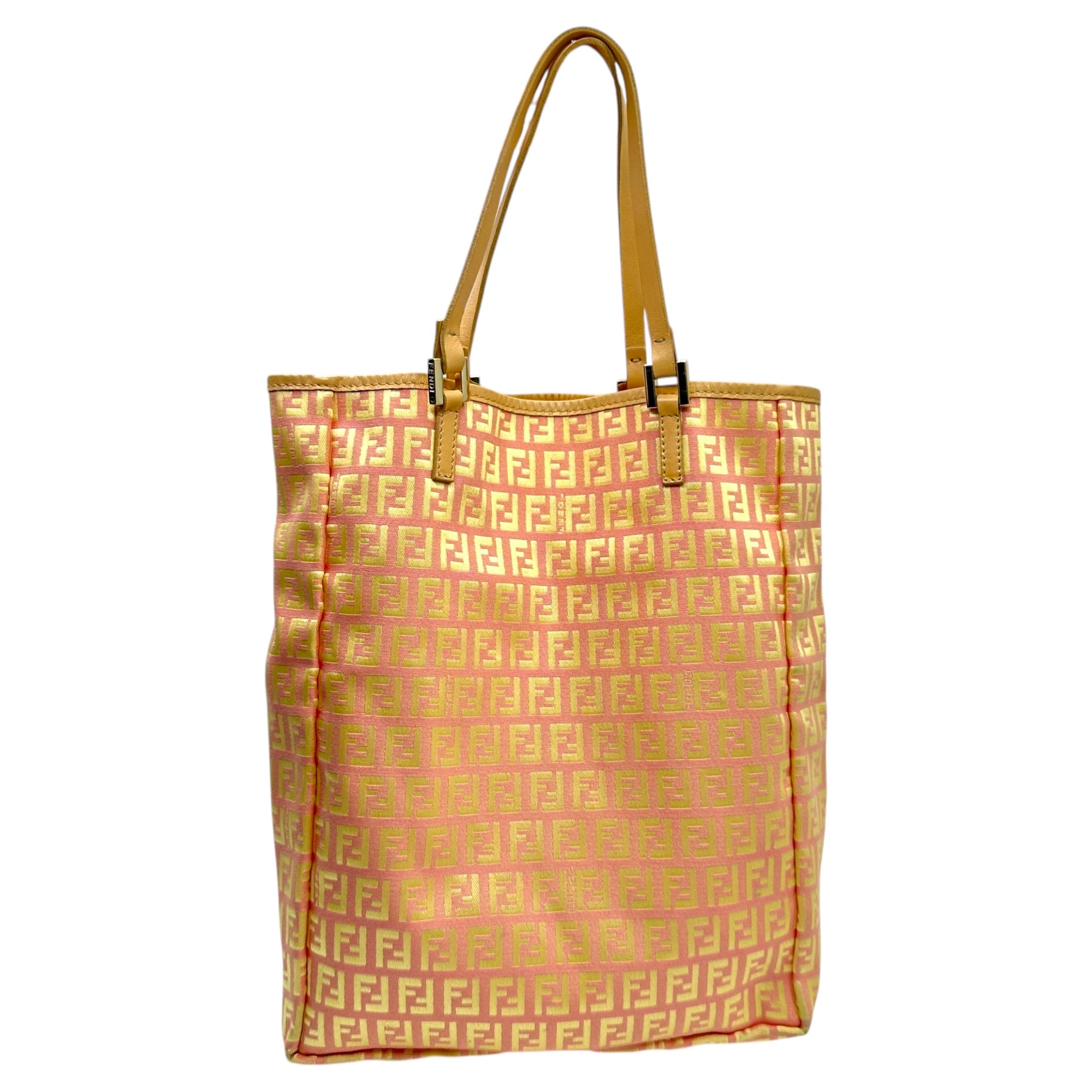 FENDI(フェンディ) Zucchini Pattern Tote Bag with Mini Pouch ズッキーニ柄 ミニポーチ トート バッグ 3677 8BH006 028 ピンク×ゴールド ズッカ