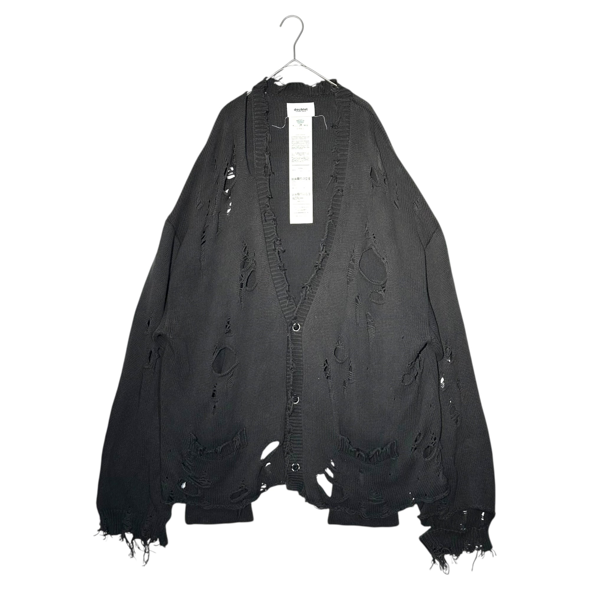 doublet(ダブレット) 23SS DESTROYED CARDIGAN デストロイ カーディガン コットン ダメージ加工 23SS34KN101 M ブラック 完売品