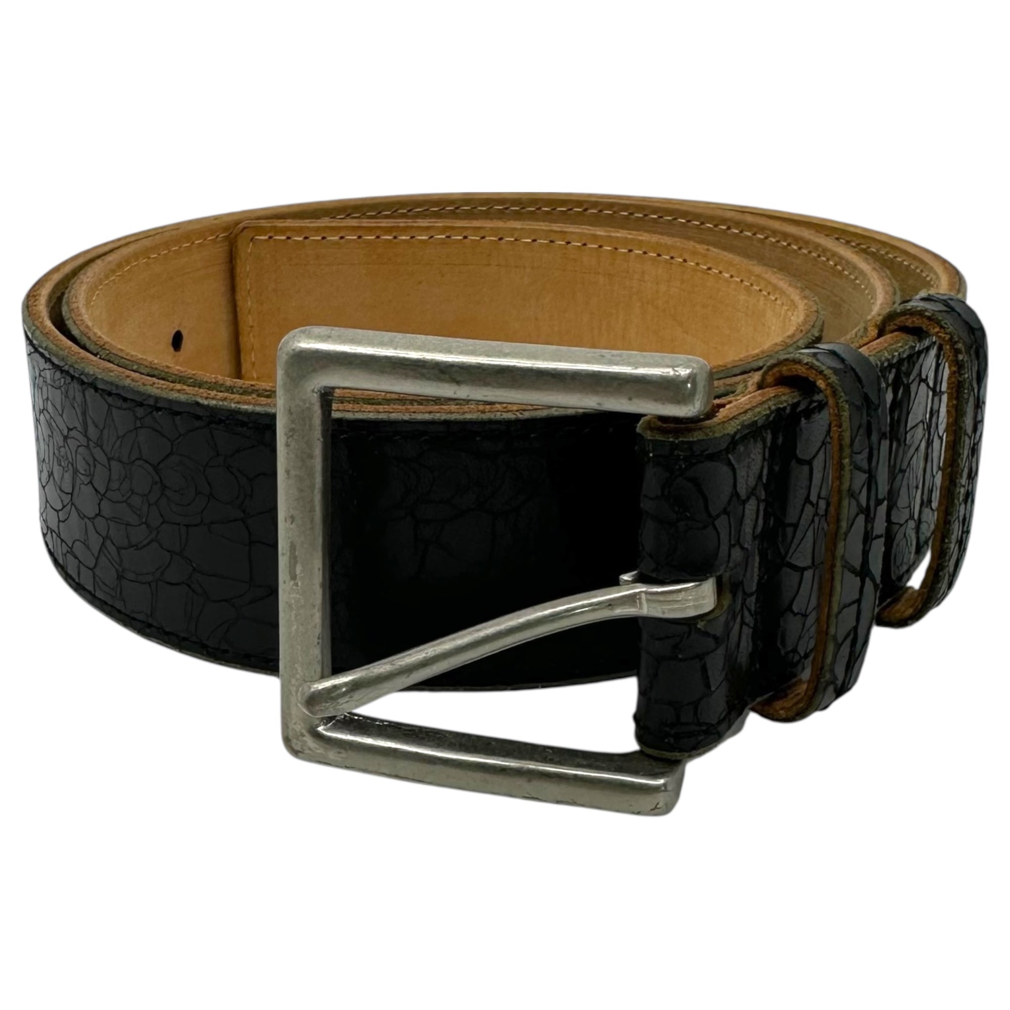 YOHJI YAMAMOTO NOIR(ヨウジヤマモトノアール) Crack-Finished Leather Belt クラック 加工 レザー ベルト NT-FO1-740 ブラック