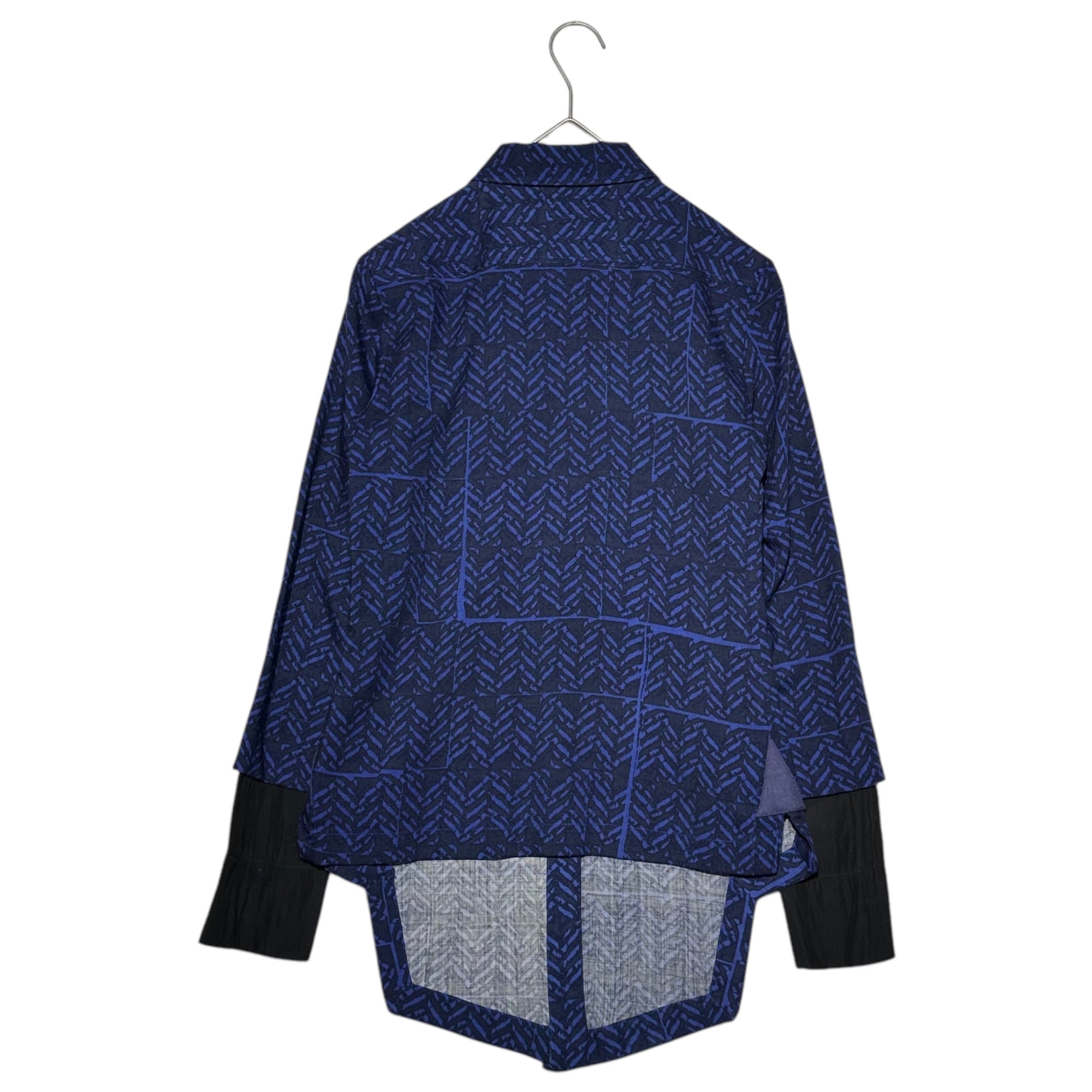 MARITHE FRANCOIS GIRBAUD(マリテフランソワジルボー) 00's Sleeve Switching Pattern L/S Shirt 袖切替 総柄 比翼 長袖 シャツ F7-5637 S ブルー Y2K