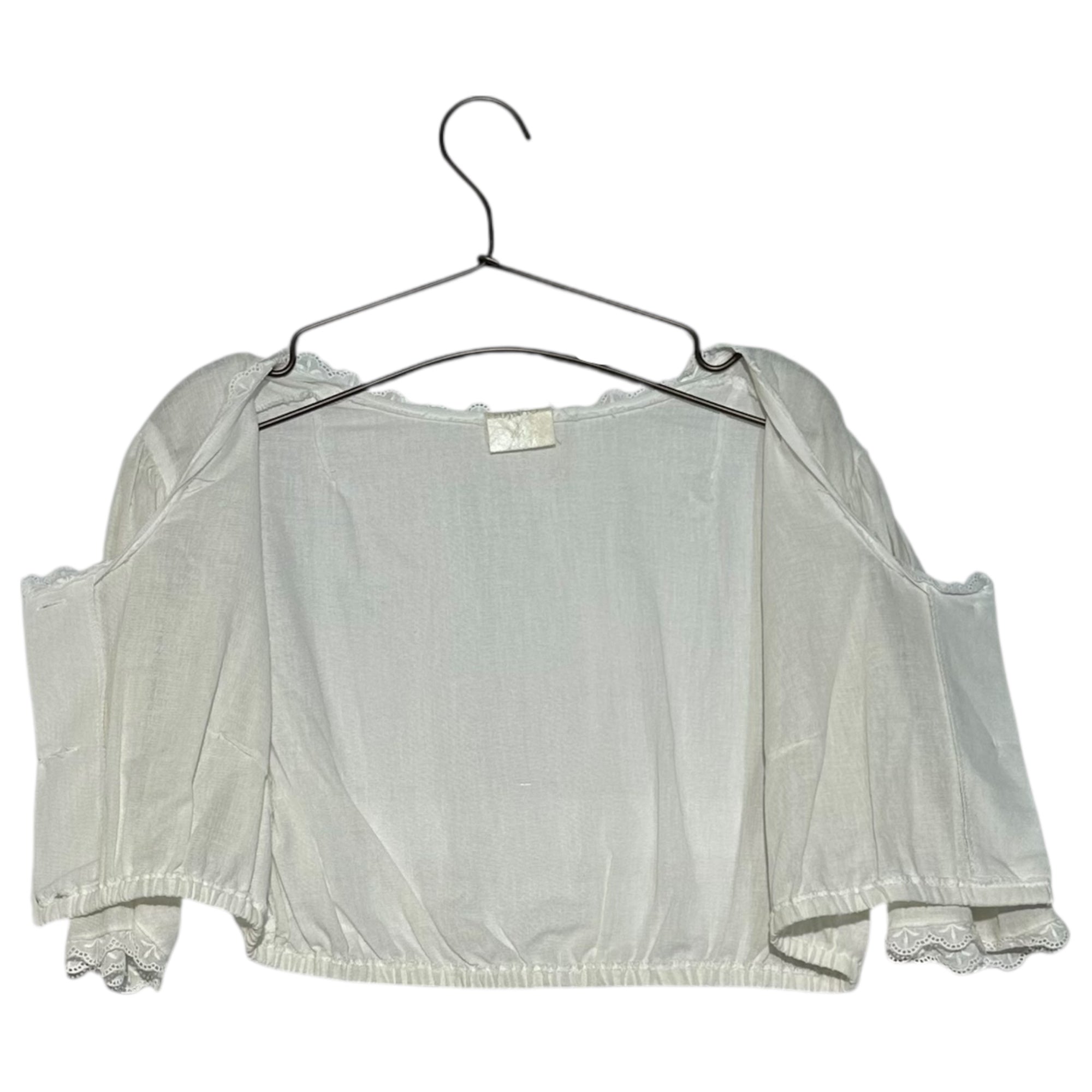 VINTAGE 70's~Tyrolean embroidery short blouse チロリアン 刺繍入りショートブラウス 44(Lサイズ) ホワイト