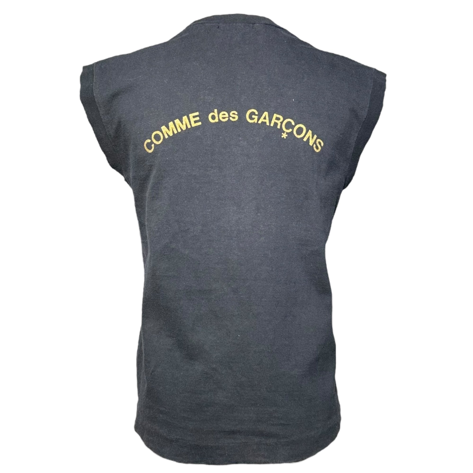 COMME des GARCONS(コムデギャルソン) 70s~80s Back Logo Sleeveless T-Shirt 70年~80年代 バックロゴ ノースリーブ Tシャツ AD表記無 FREE ブラック×ゴールド 川久保玲 本人期 最初期タグ