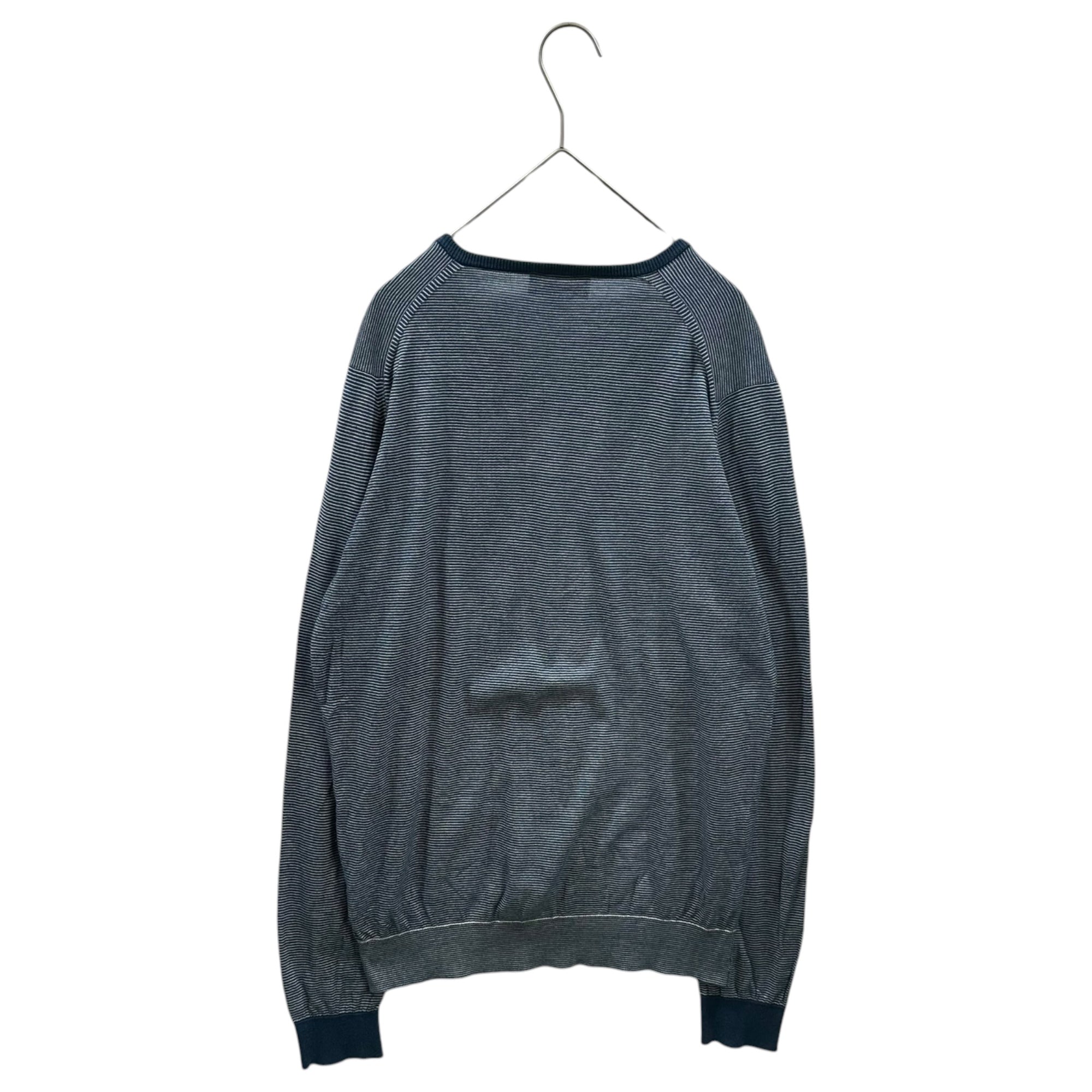 JOHN SMEDLEY(ジョンスメドレー) Cotton Striped V-neck Sweater Vネック コットン ボーダー ニット M ブルー×ホワイト