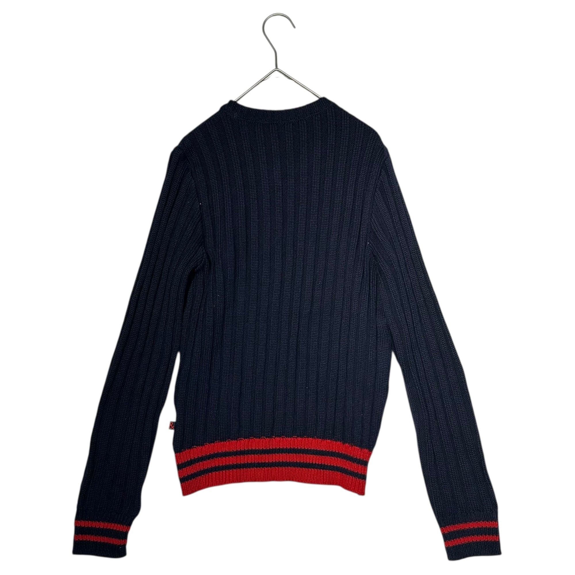D&G(ディー&ジードルガバドルチェ&ガッバーナ) Chest “&” weave crew neck school knit 胸 「&」織り クルーネック スクール ニット K687.8224 38(M程度) ネイビー×レッド