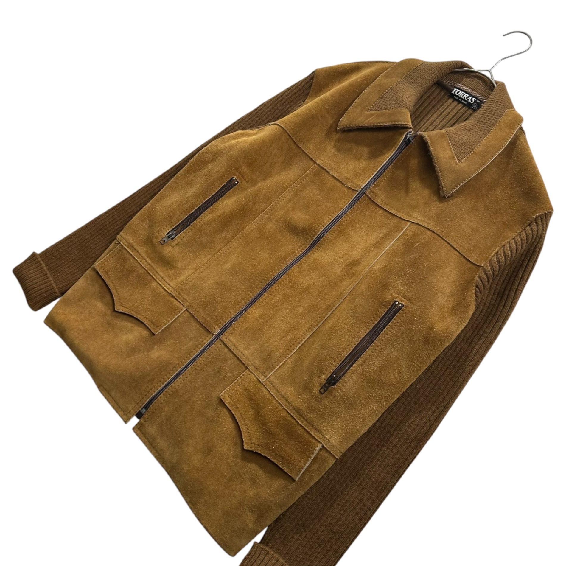 USED(ユーズド) Knit-Panel Suede Blouson ニット切替 スウェード ブルゾン 58 ブラウン スペイン製 古着