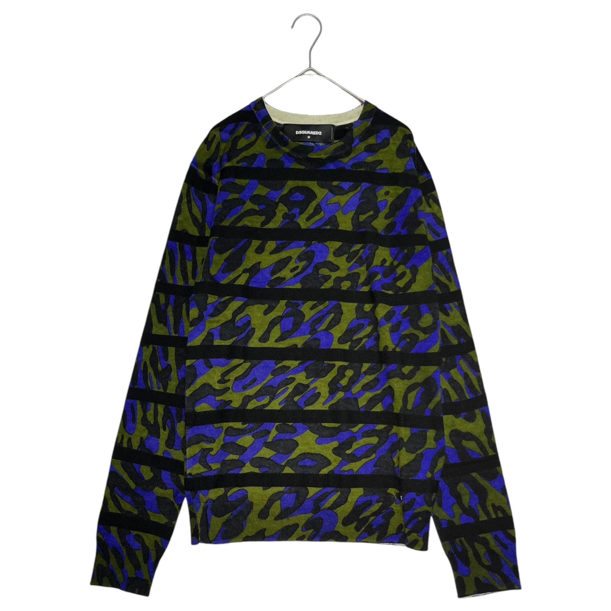 DSQUARED2(ディースクエアード) camouflage crew neck knit カモフラ クルーネック ニット S74HA0732 M カーキ×ブルー