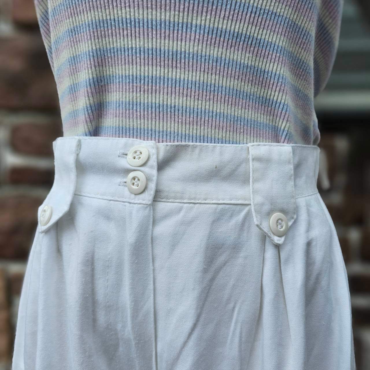 Euro vintage(ヨーロッパヴィンテージ) 70's~ Boy_cotton half tacked pants コットンハーフタックパンツ 表記無し(S~M程度) ホワイト
