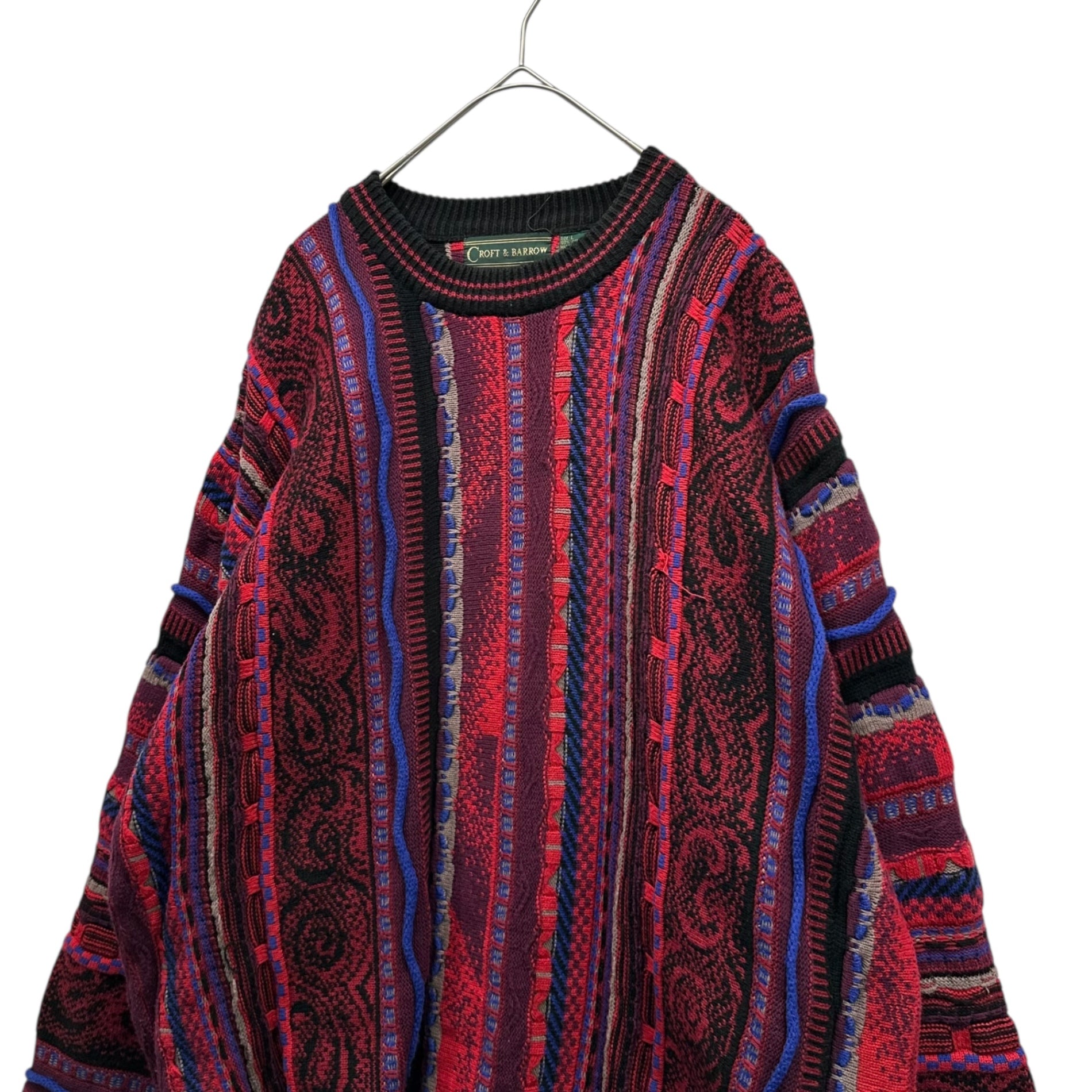 VINTAGE(ヴィンテージ) 90's L /S Crew Neck 3D Knit 90年代 長袖 クルーネック ニット L レッド×ブルー CROFT&BARROW