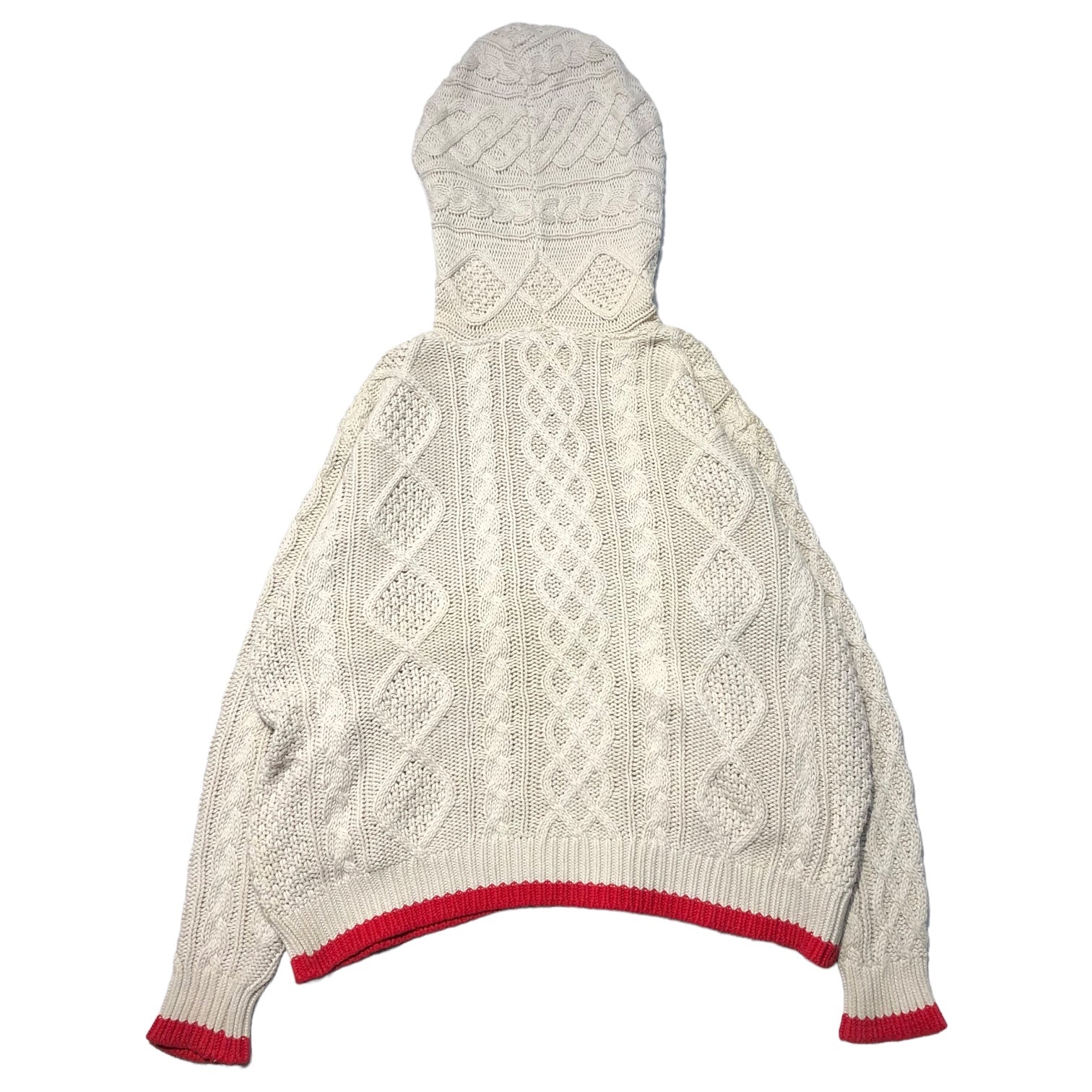 GOODENOUGH(グッドイナフ) 90's cable knit zip hoodie ケーブルニット ジップパーカー 90年代 藤原ヒロシ M アイボリー×レッド 汚れ有