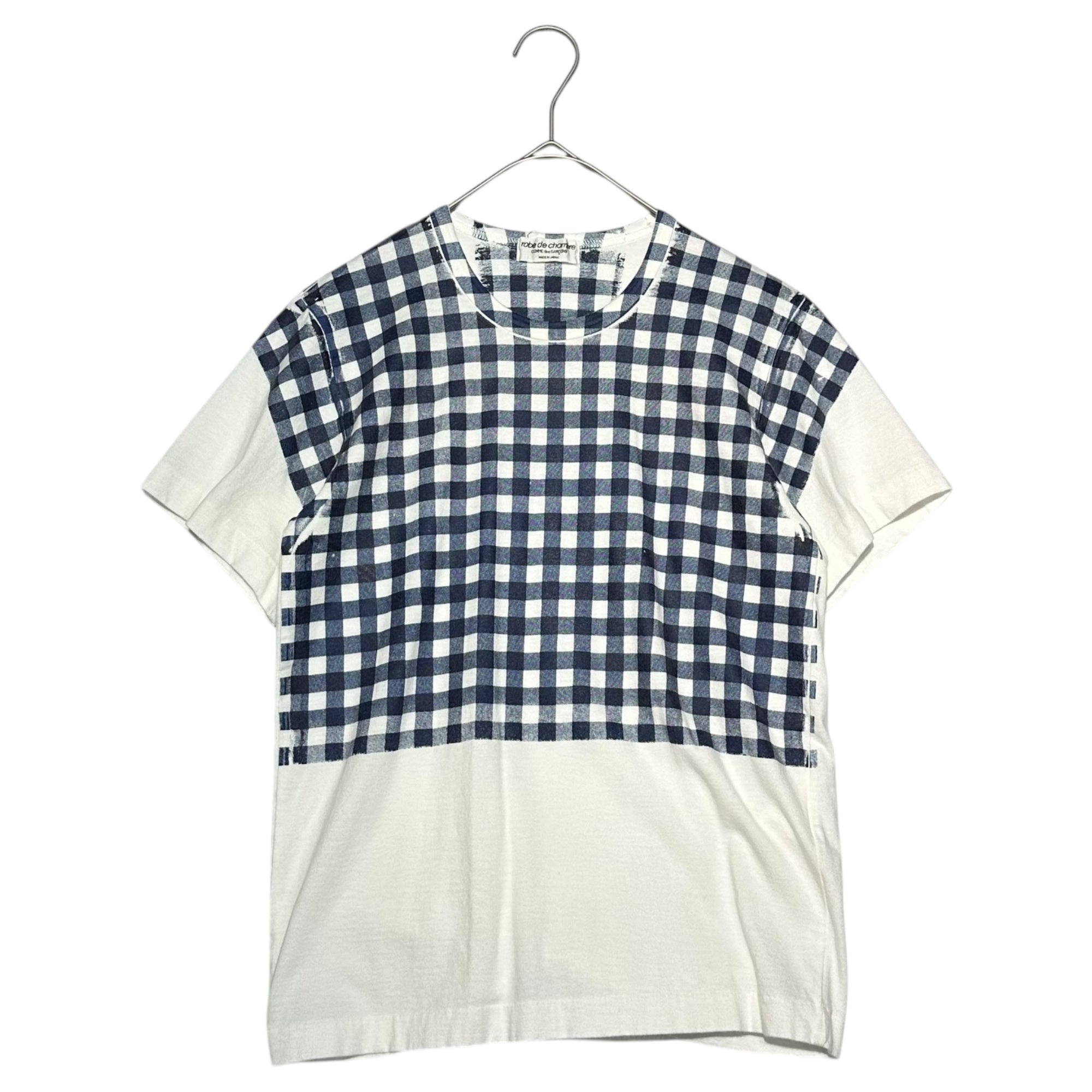robe de chambre COMME des GARCONS(ローブドシャンブルコムデギャルソン) 99SS Screen Print Gingham Check S/S T-Shirt スクリーン プリント ギンガム チェック 半袖 Tシャツ RT-100150 表記無(M程度) ホワイト×ネイビー AD1998 90's 90年代 ヴィンテージ