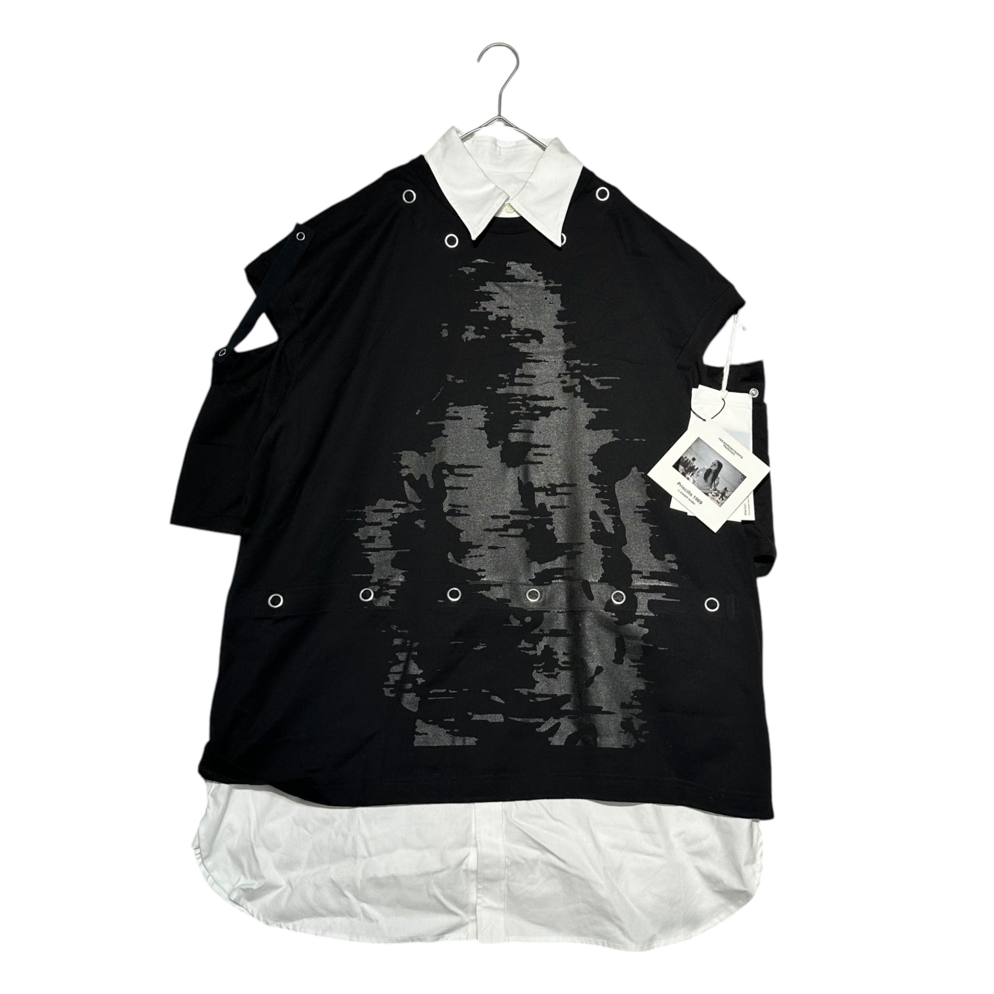 TAKAHIRO MIYASHITA The Soloist.(タカヒロミヤシタザソロイスト) attachment collar & tail short sleeve tee. -_joseph szabo レイヤード シャツ Tシャツ 0005SS22 48 ブラック×ホワイト