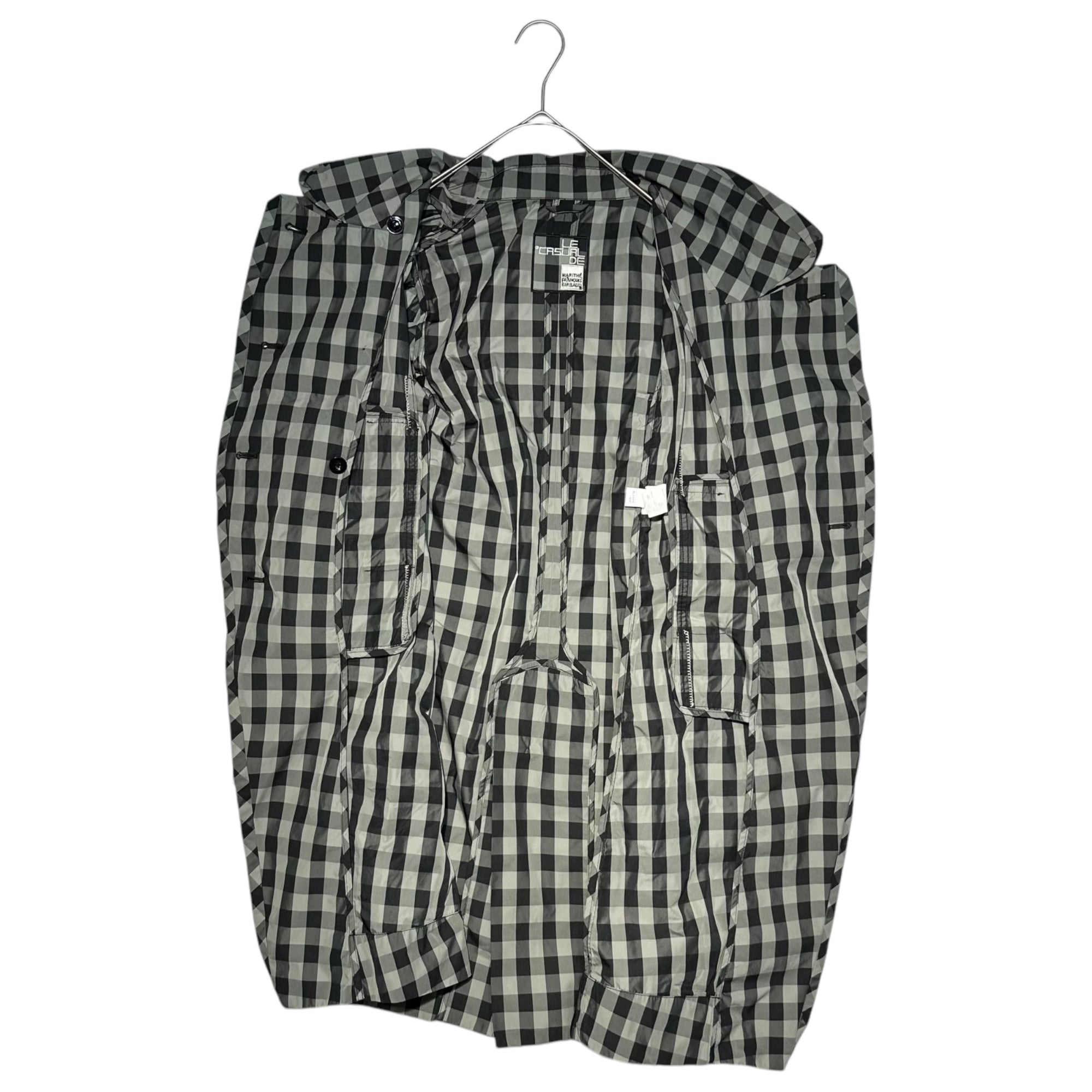 MARITHE FRANCOIS GIRBAUD(マリテフランソワジルボー) 00's Gingham Check Round Collar Double Coat ギンガム チェック 丸襟 ダブル コート F5-7180 M ブラック×グレー Y2K 変形