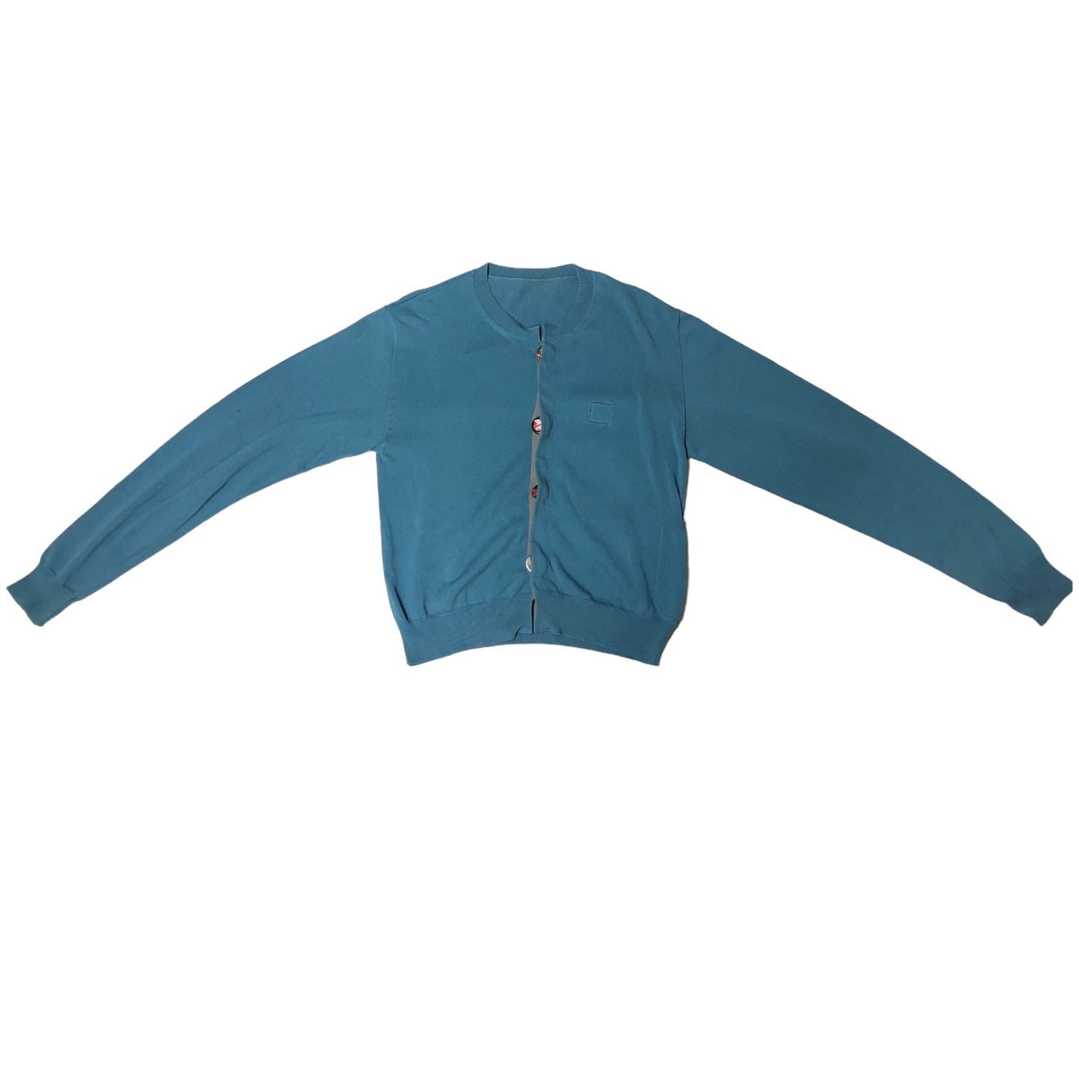 SUNSEA(サンシー) 22SS Can badge KURT's Cardigan カンバッヂ カート ニット カーディガン 22S56 SIZE 3(L) ブルー エルヴィス缶バッヂ