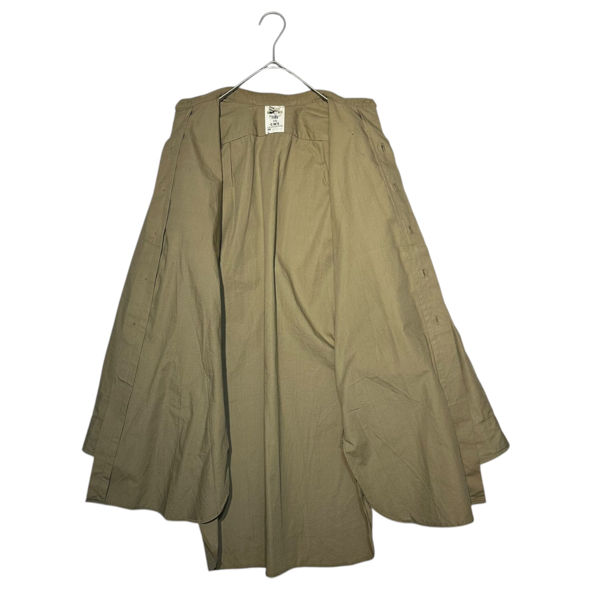 British Army(イギリス軍) 60's ~ 70's C.W.S. Officer Shirt オフィサー シャツ 14 1/2 カーキ ヴィンテージ 古着 ミリタリー バンドカラー 推定60年代~70年代