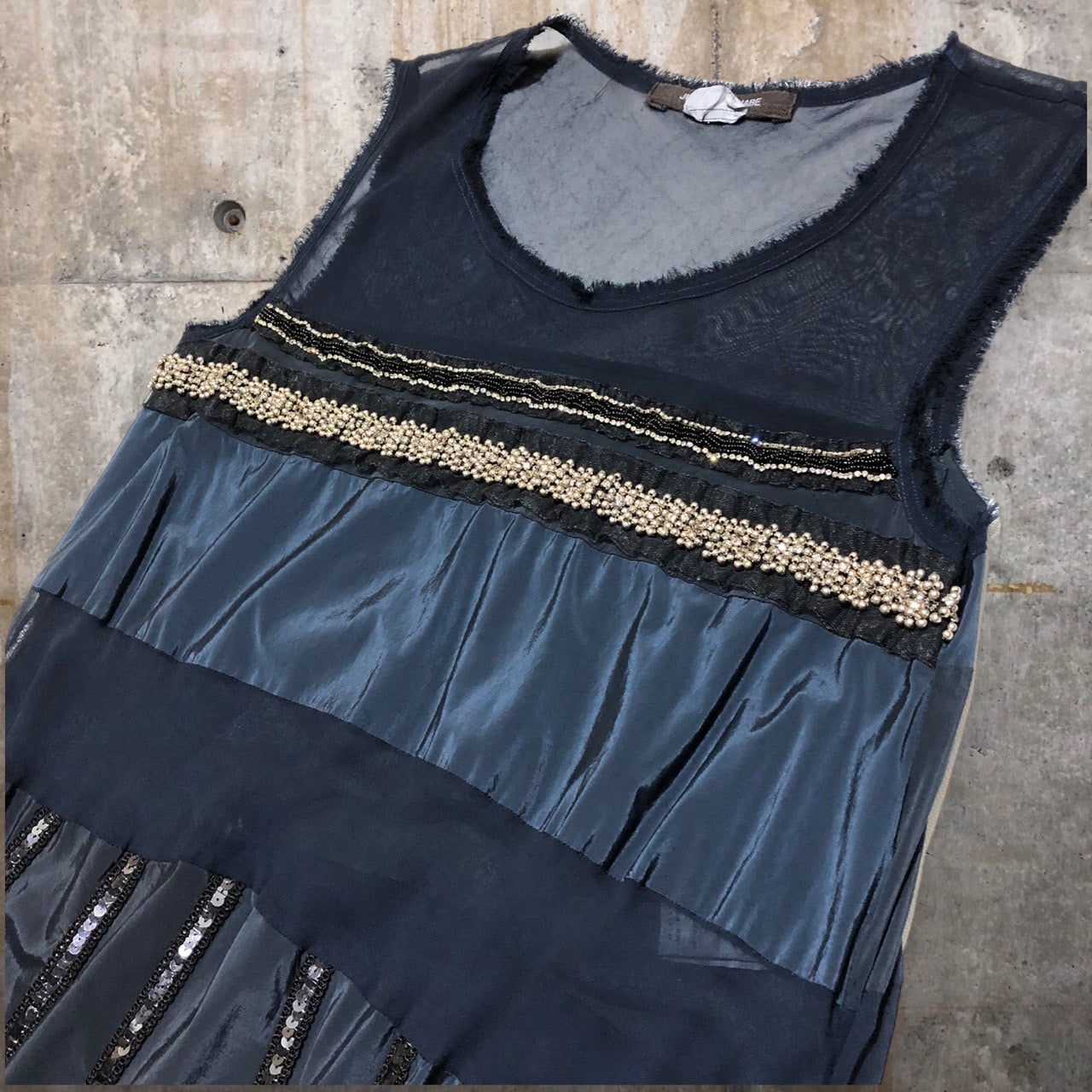 COMME des GARCONS JUNYA WATANABE(コムデギャルソンジュンヤワタナベ) 14SSスパンコール・ビーズ装飾ノースリーブドレス/ワンピース JM-O042 SIZE XS ネイビー AD2013