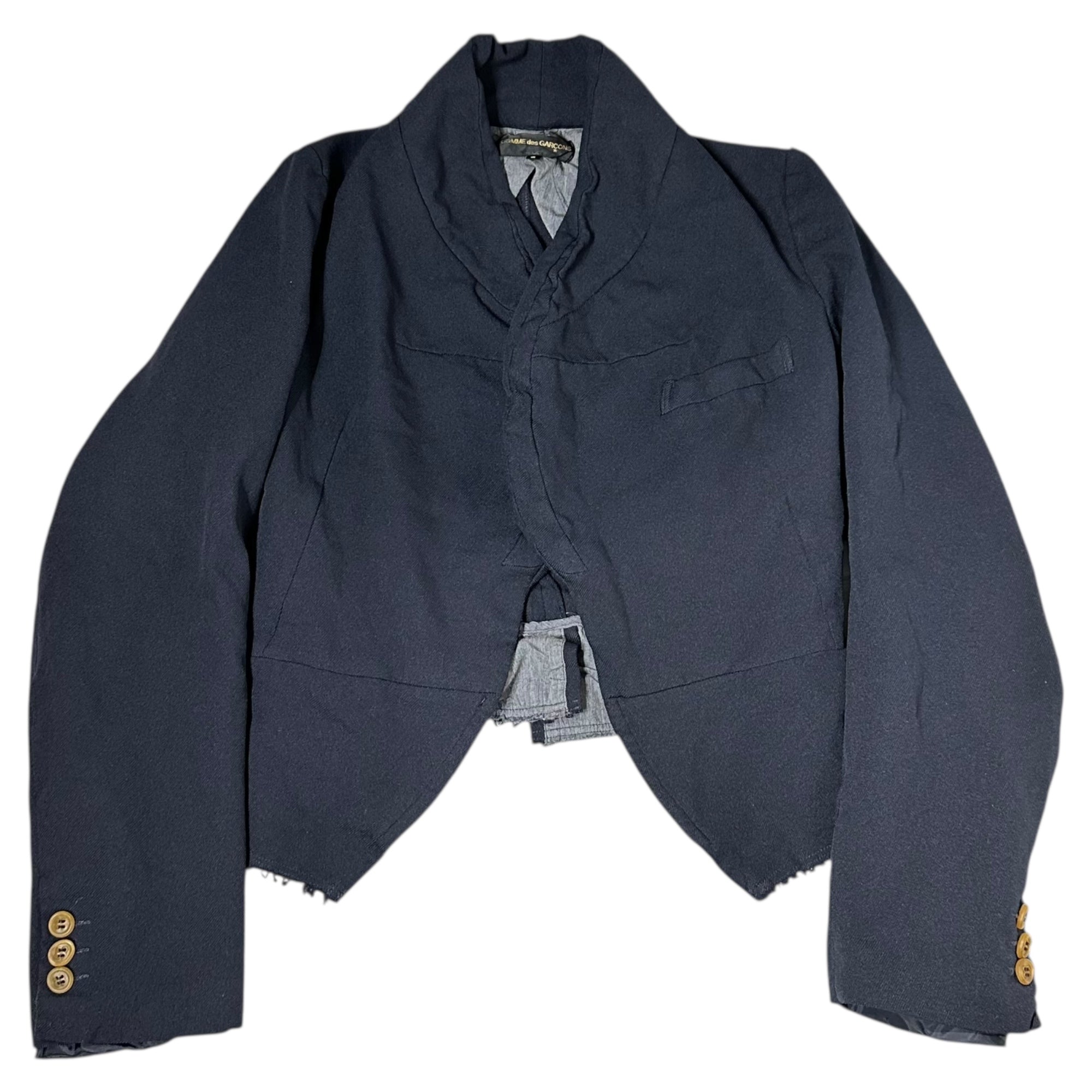 COMME des GARCONS(コムデギャルソン) 04SS Polyester frizzy short length jacket ポリエステル 縮絨 ショート丈 ジャケット GM-J059 S ネイビー AD2003