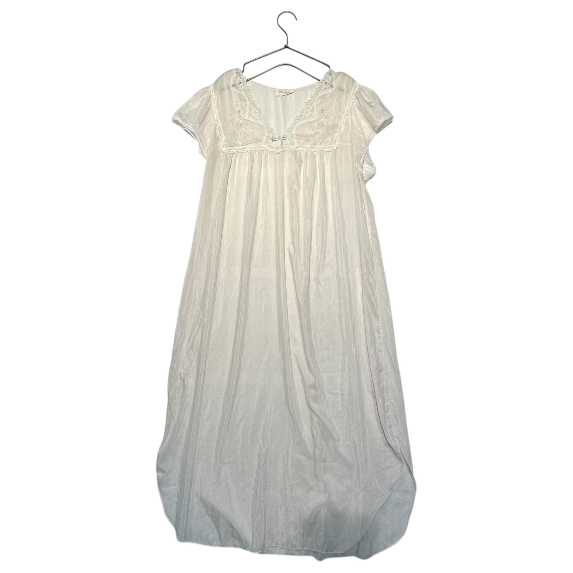 VINTAGE(ヴィンテージ) 70's nighty negligee onepiece dress with lace and embroidery 刺繍とレースの半袖ナイティドレス M~L程度 ピンク