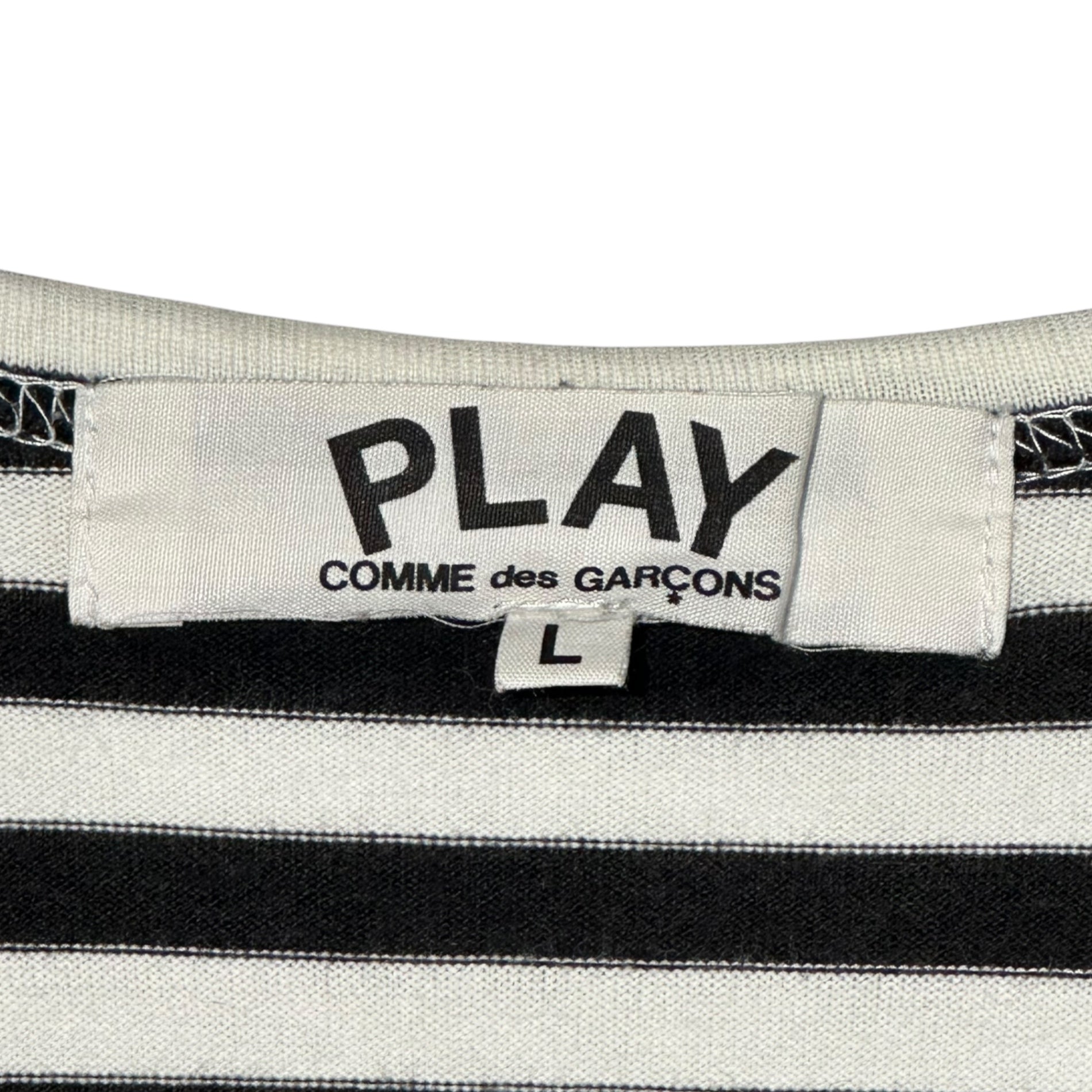 PLAY COMME des GARCONS(プレイコムデギャルソン) Border Heart Patch L/S T-Shirt ボーダー ハート ロゴ ワッペン 長袖 Tシャツ AZ-T163 L ホワイト×ブラック AD2011