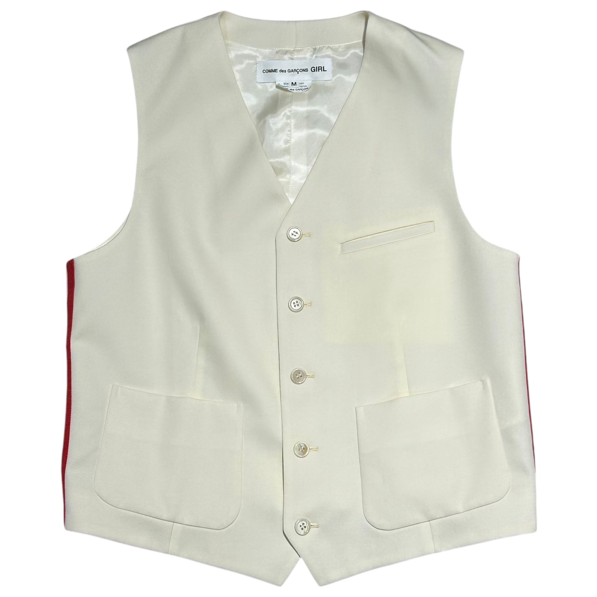 COMME des GARCONS Girl(コムデギャルソンガール) 23SS Wool Side-Lined Gilet ウール サイドライン ジレ NK-V002 M アイボリー×レッド AD2022 ベスト