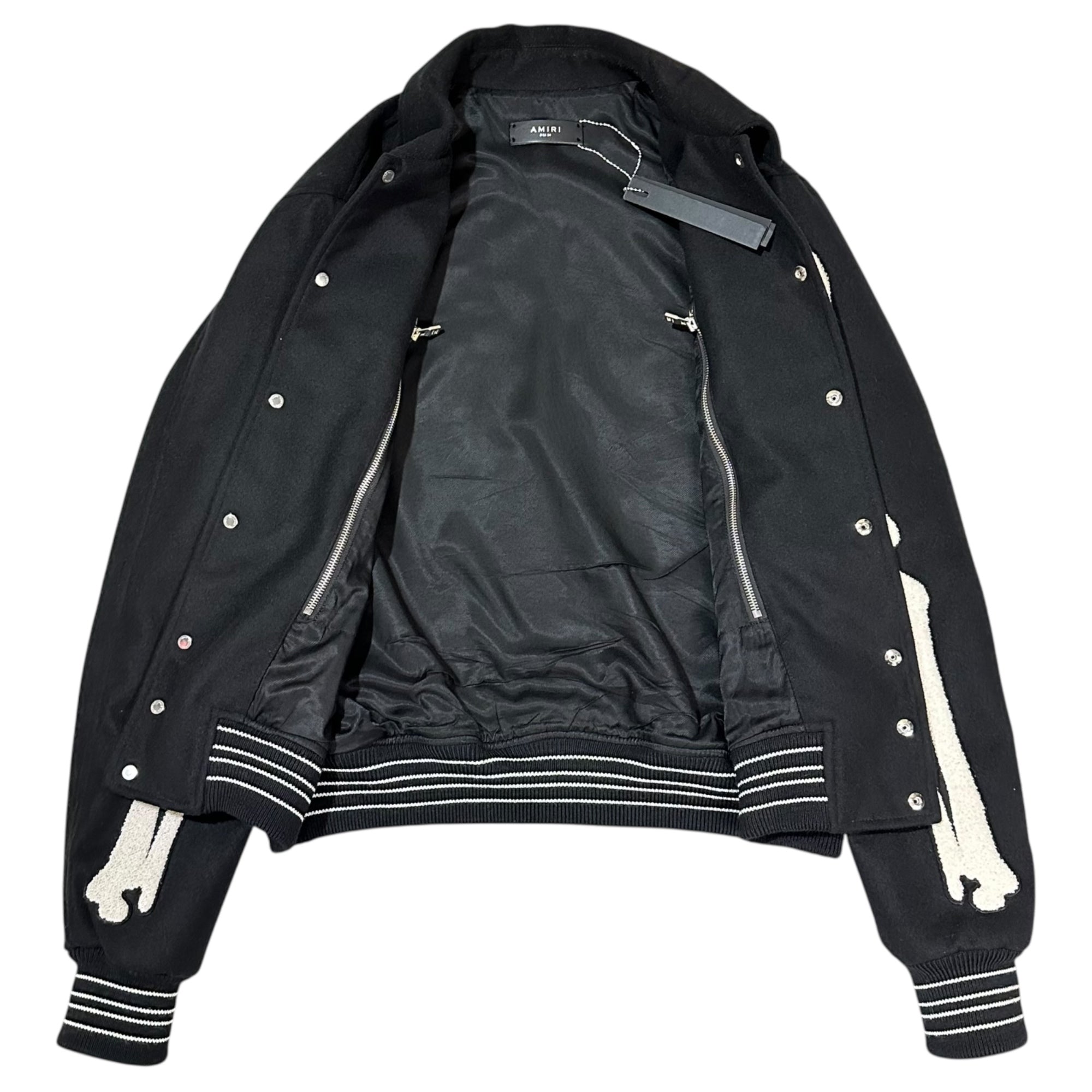AMIRI(アミリ) Bones Teddy Jacket ボーンズ テディ ジャケット WOMO4364WO 50 ブラック ボンバー バーシティ ウール ブルゾン