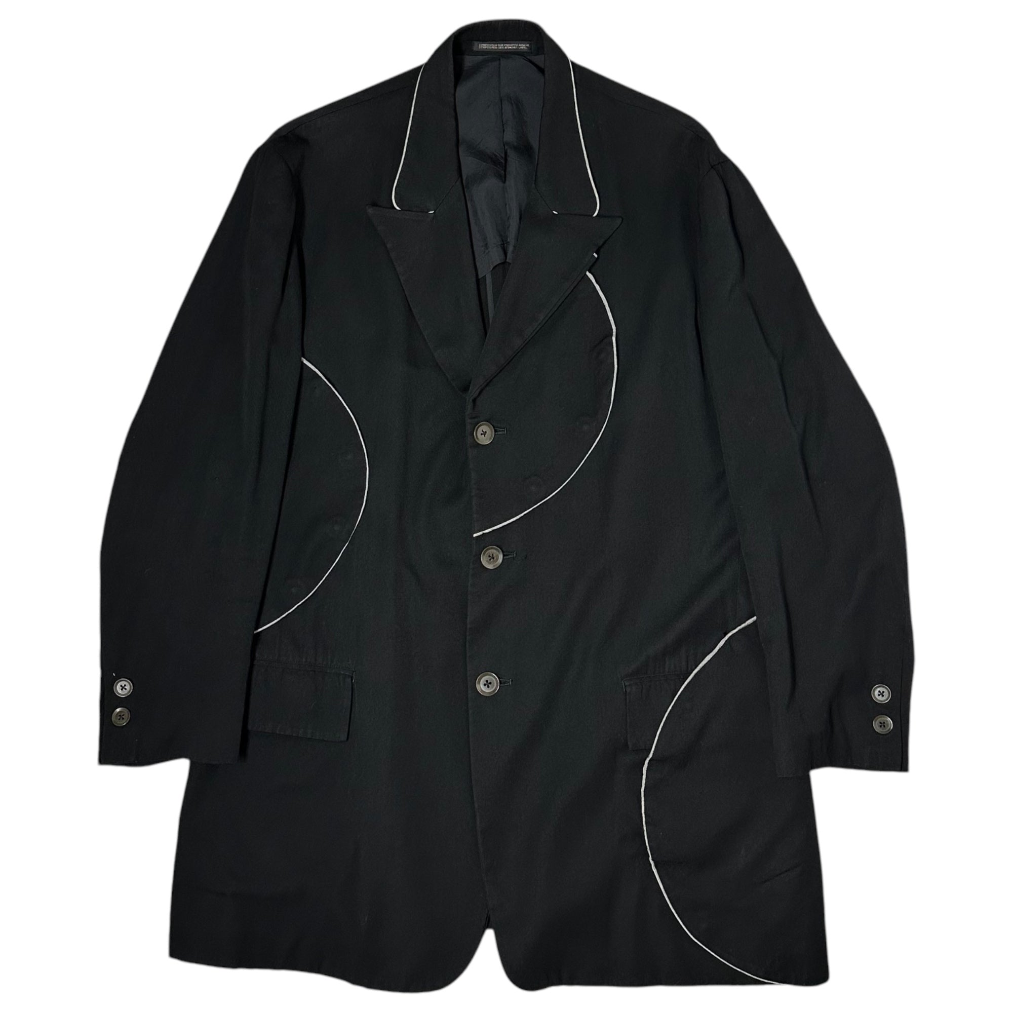 YOHJI YAMAMOTO POUR HOMME(ヨウジヤマモトプールオム) 06SS Baseball Period Piping Big Flap Pockets Design Long Tailored ベースボール期 パイピング ビッグ フラップ ポケット デザイン ロング テーラード ジャケットJacket HR-J36-232 2(M程度) ブラック 2006SSコレクション LOOK37 着用アイテム
