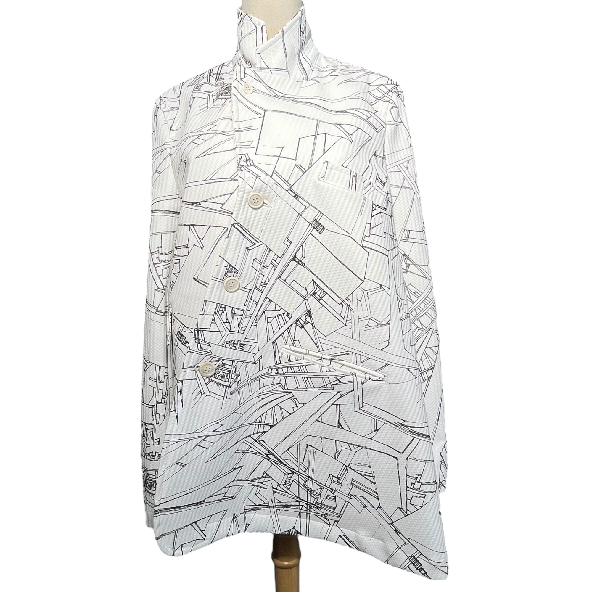 COMME des GARCONS HOMME PLUS(コムデギャルソンオムプリュス) 18AW Asymmetric graphic tailored jacket アシンメトリー グラフィック テーラード ジャケット PB-J053 S ホワイト×ブラック AD2018 White shock期