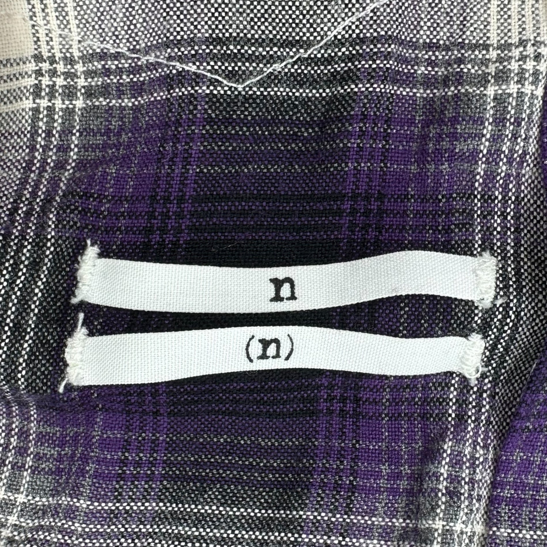 NUMBER (N)INE(ナンバーナイン) 09SS open collar check shirt オープンカラー チェック シャツ NNS-S902 n(n)ライン 袖裏音符 2(S) パープル