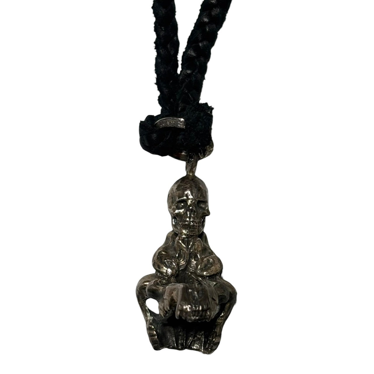 CHROME HEARTS(クロムハーツ) FOTI BUFORD & LEATHER BRAID フォティ ビュフォード スカル ペンダント & レザー ブレード 革紐 シルバー×ブラック コラボ