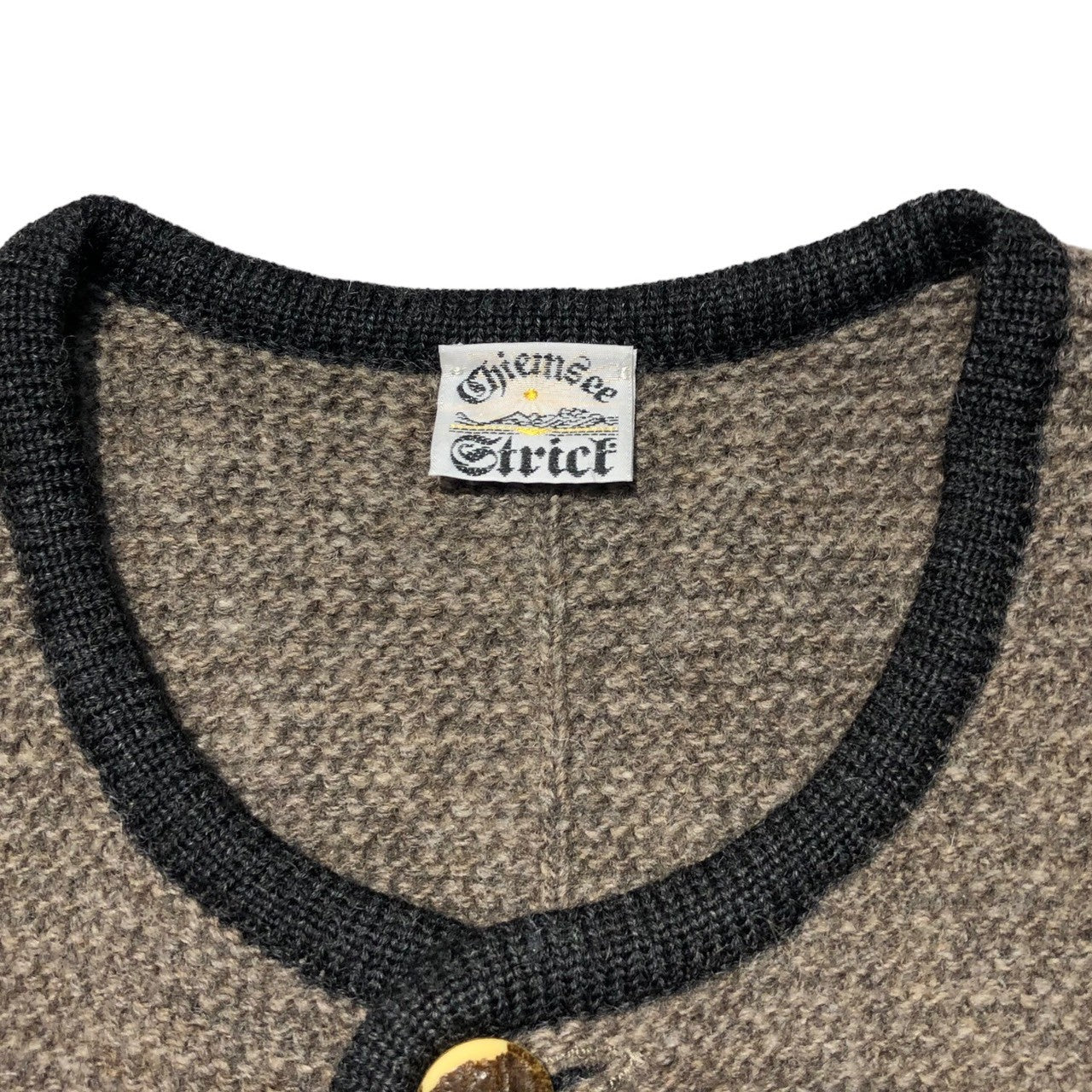 Euro vintage(ヨーロッパヴィンテージ) 80's Chiemsee Strict piping wool knit vest キムジー パイピング ウールニット ベスト 80年代 58(大き目:XL程度) ベージュ×ブラック ドイツヴィンテージ