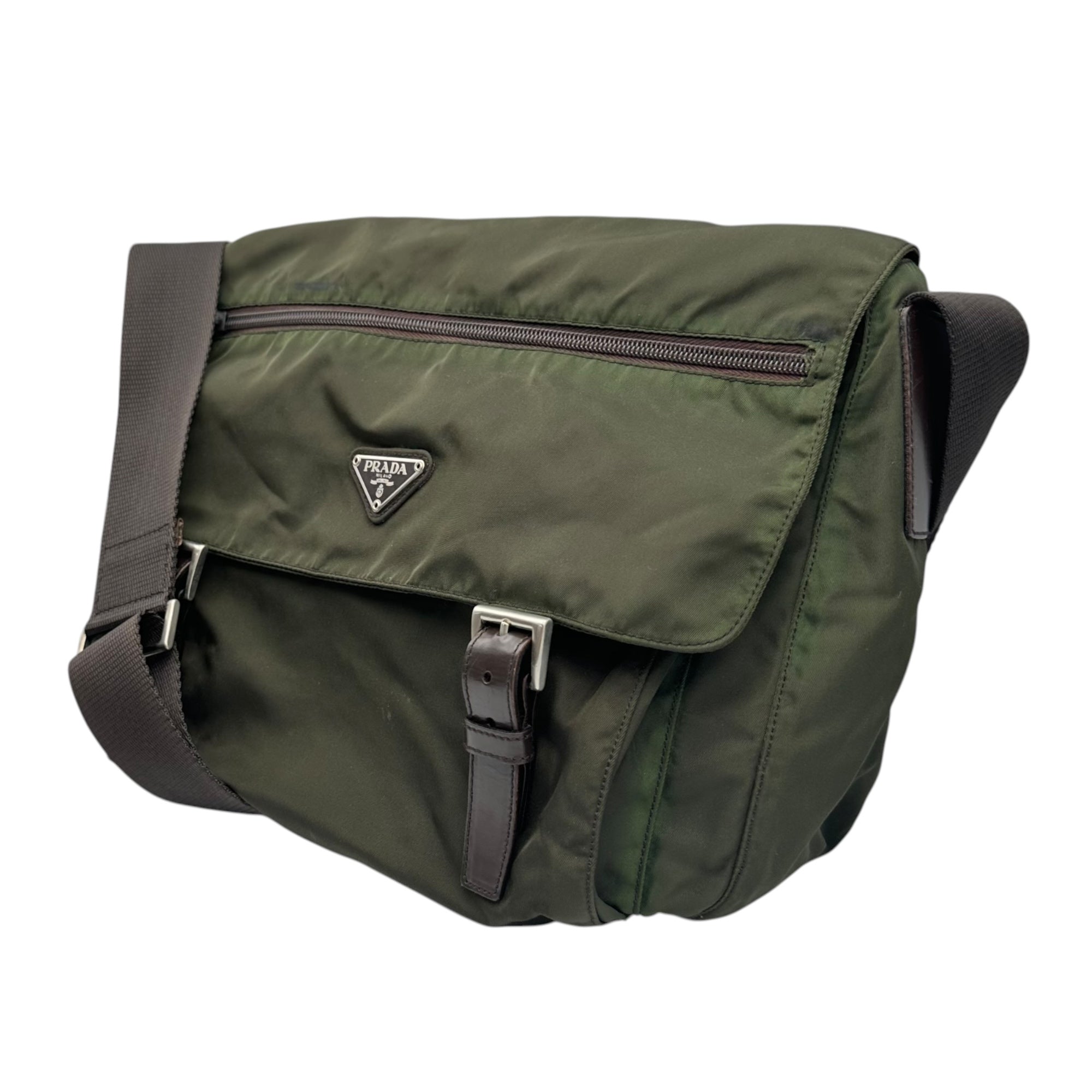 PRADA(プラダ) 90's~00's Nylon Double-Buckle Messenger Bag ナイロン ダブルバックル メッセンジャー バッグ グリーン ショルダー