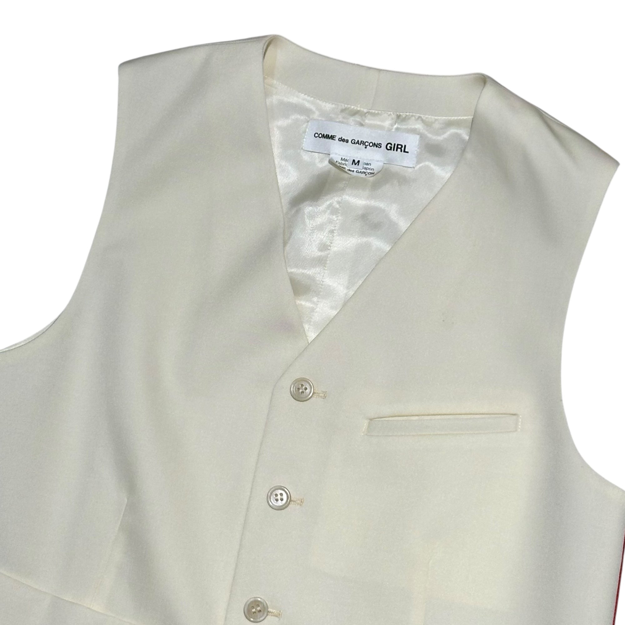 COMME des GARCONS Girl(コムデギャルソンガール) 23SS Wool Side-Lined Gilet ウール サイドライン ジレ NK-V002 M アイボリー×レッド AD2022 ベスト