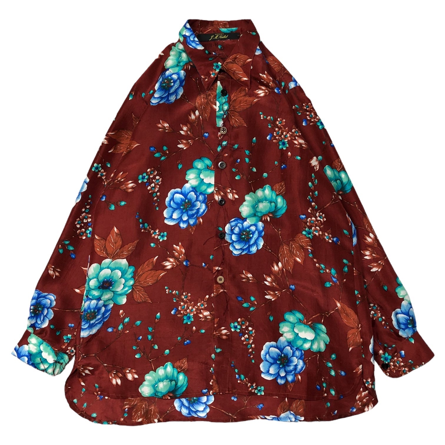 ARCHIVIO J.M.Ribot(アルキビオ J.M.リボット) FLOWER SILK SHIRT フラワー シルク シャツ 44(S程度) レッド ヴィンテージ シルク
