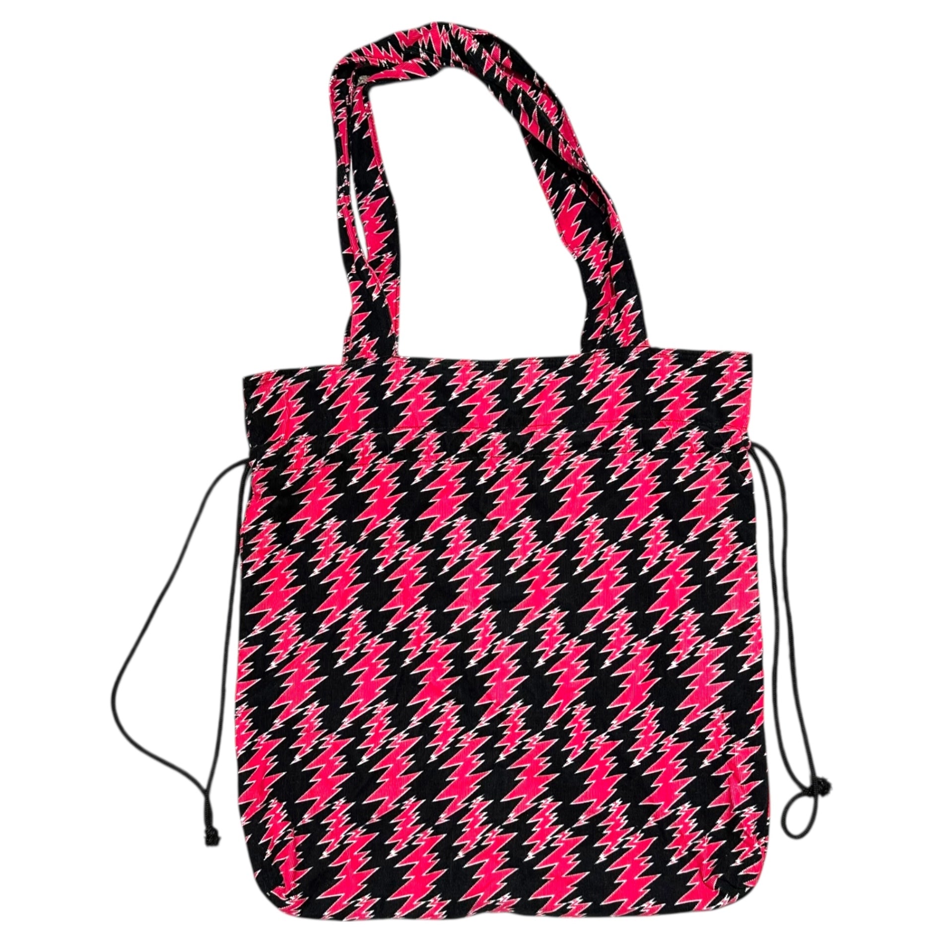 LIMI feu(リミフゥ) Thunder Print Corduroy Tote Bag 雷 プリント コーデュロイ トート バッグ ブラック×ピンク