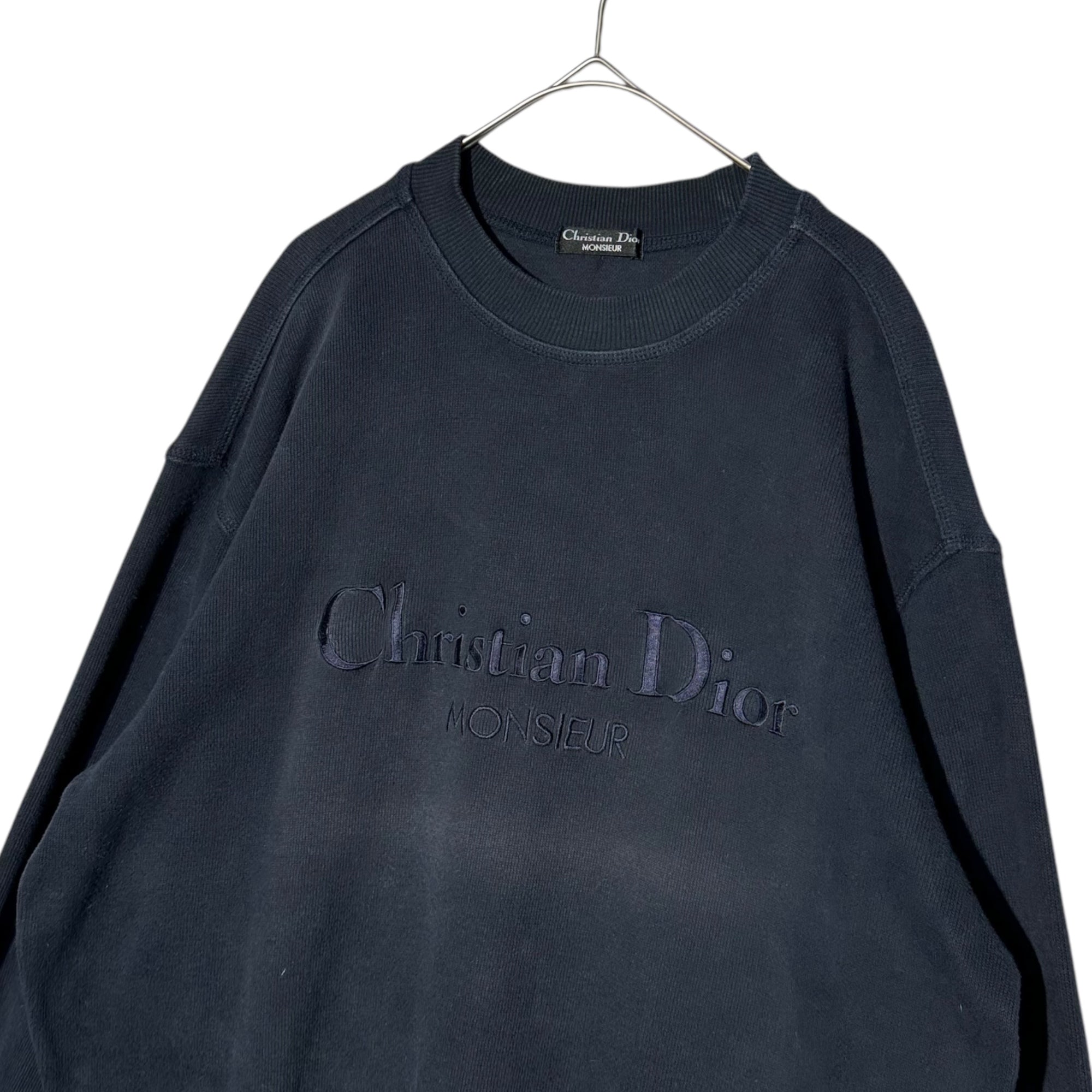 Christian Dior MONSIEUR(クリスチャンディオールムッシュ) 90's Logo Embroidery Crewneck Elbow Patch Sweatshirt ロゴ 刺繍 クルーネック エルボーパッチ スウェット BSS-8401 M ネイビー