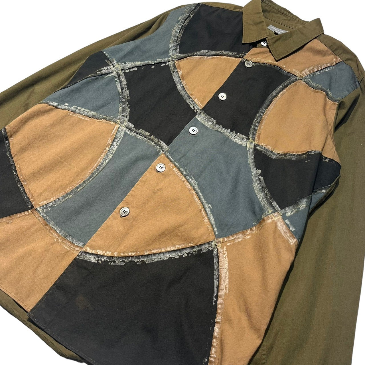 COMME des GARCONS HOMME(コムデギャルソンオム) 03AW multi patchwork shirt マルチ パッチワーク シャツ HK-B041 L カーキ AD2003 田中オム