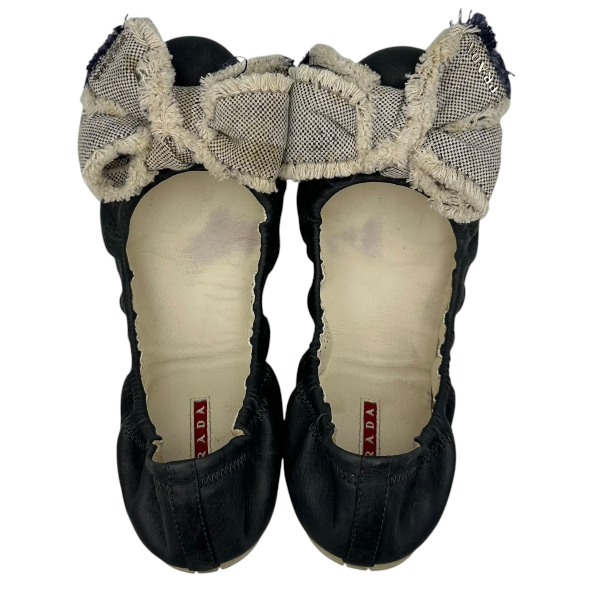 PRADA SPORT(プラダスポーツ) Leather Bow Ballet Flats リボン レザー バレーシューズ 37 1/2(24.0cm程度) ネイビー