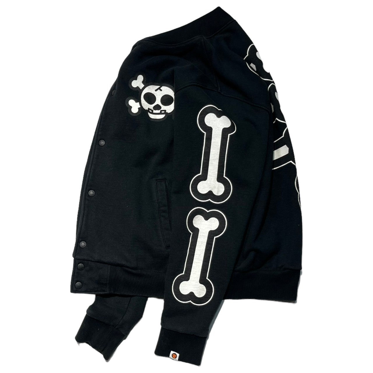 A BATHING APE(アベイシングエイプ) 00's ” BABY MILO” skull print sweat stadium jacket スカル プリント スウェット スタジャン L ブラック ブルゾン ジャケット クロボーン