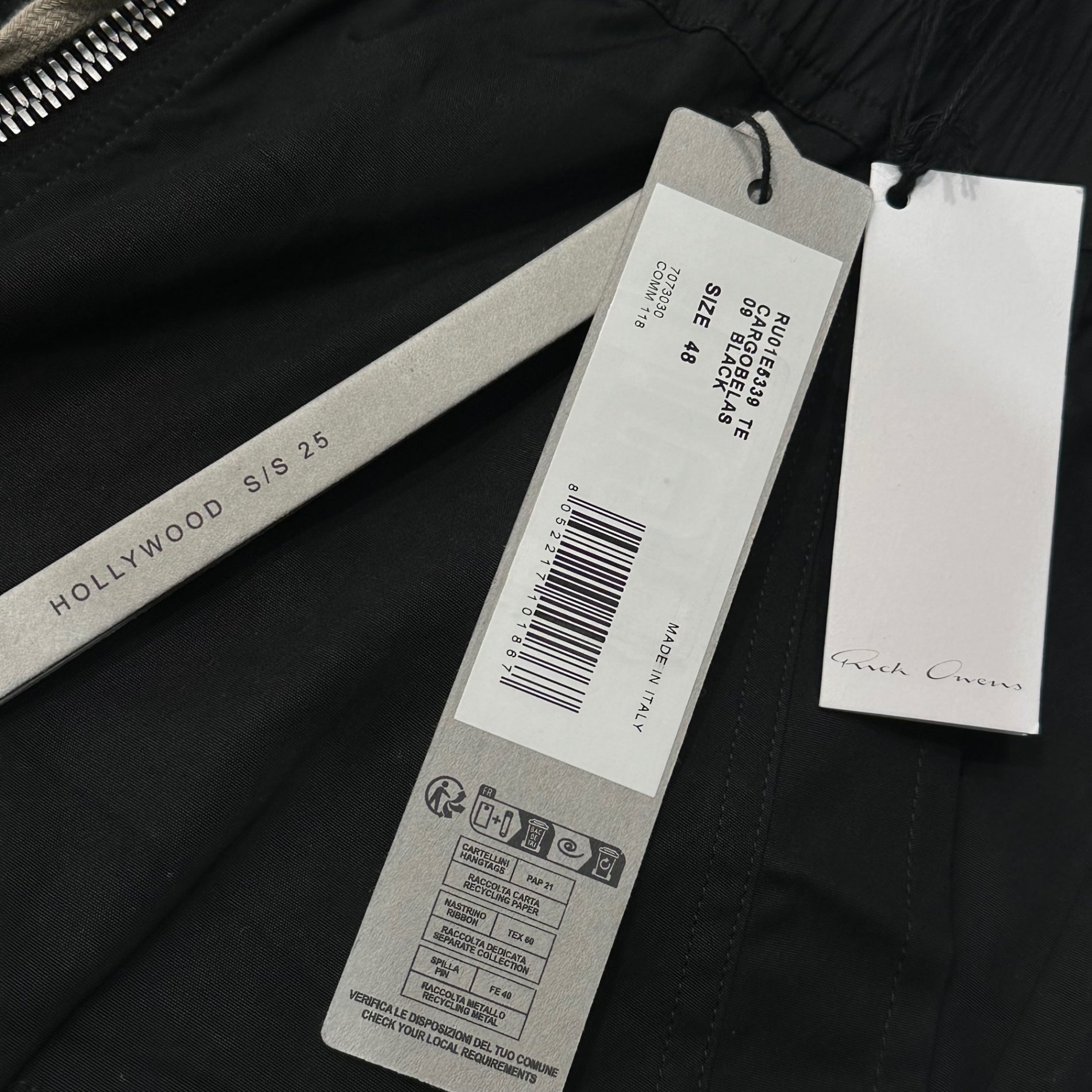 Rick Owens(リックオウエンス) 25SS Cargobelas Pants カーゴベラ パンツ ロング RU01E5339-TE 48 ブラック コットン ストレッチ ポプリン