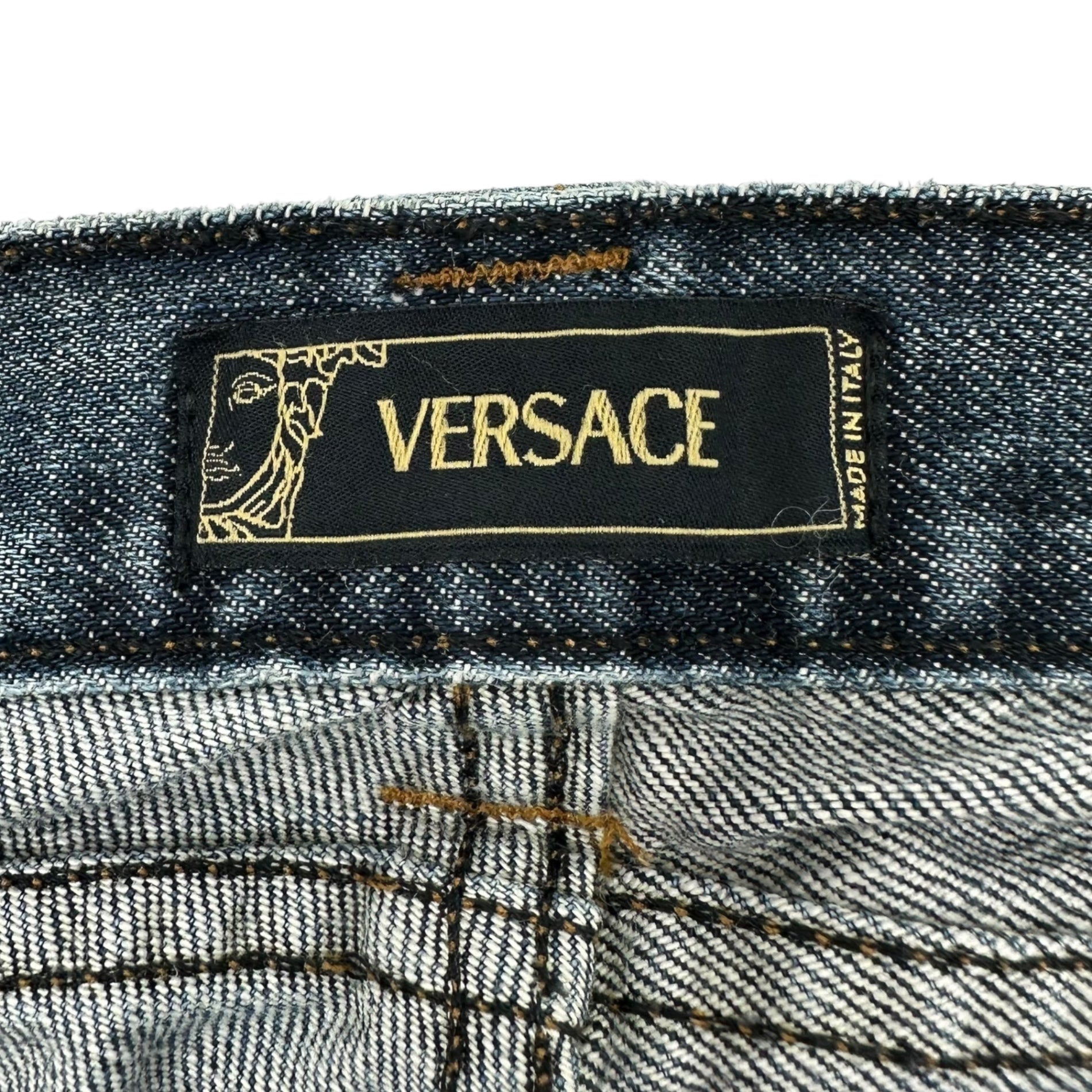 VERSACE(ヴェルサーチヴェルサーチェ) 00's Straight Bondage Denim Pants ストレート ボンテージ デニム パンツ 34 インディゴ
