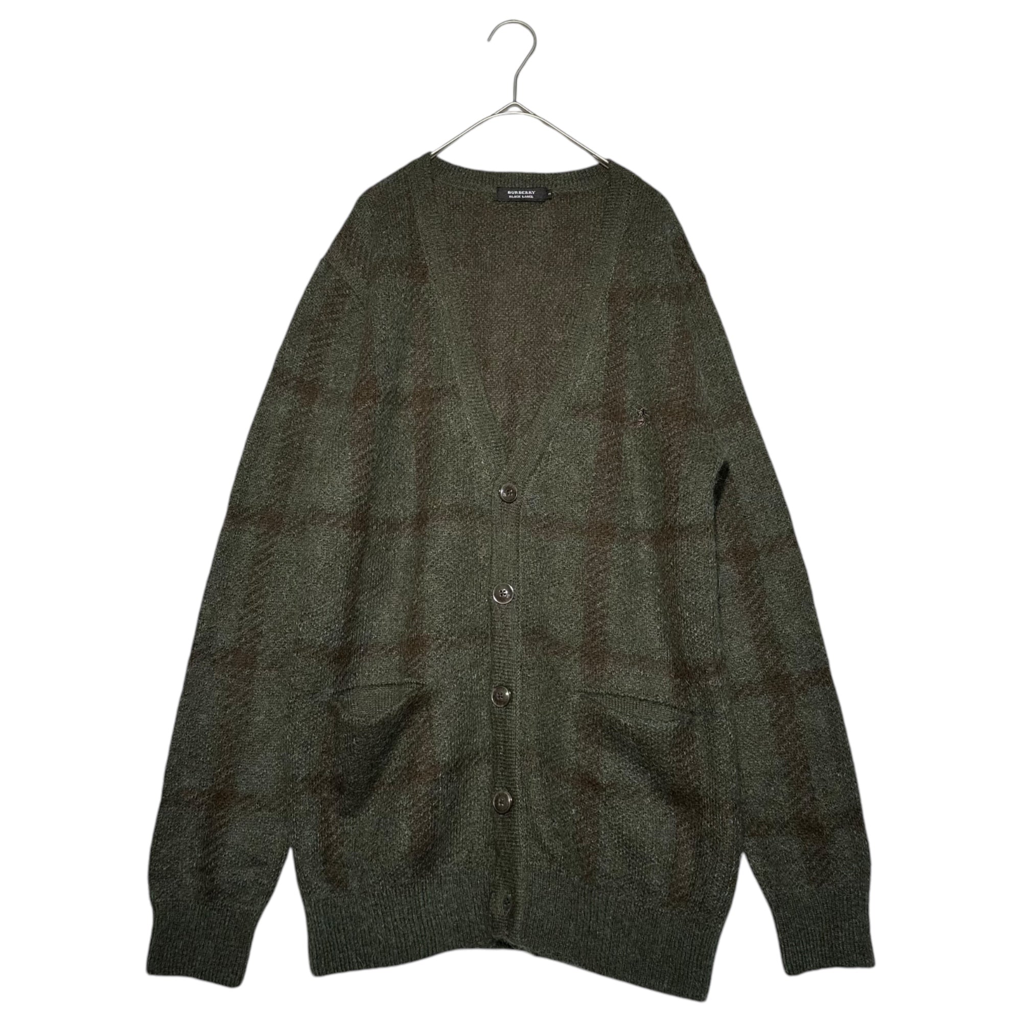 BURBERRY BLACK LABEL(バーバリーブラックレーベル) 50% mohair plaid cardigan 50% モヘヤ チェック柄 カーディガン L カーキ
