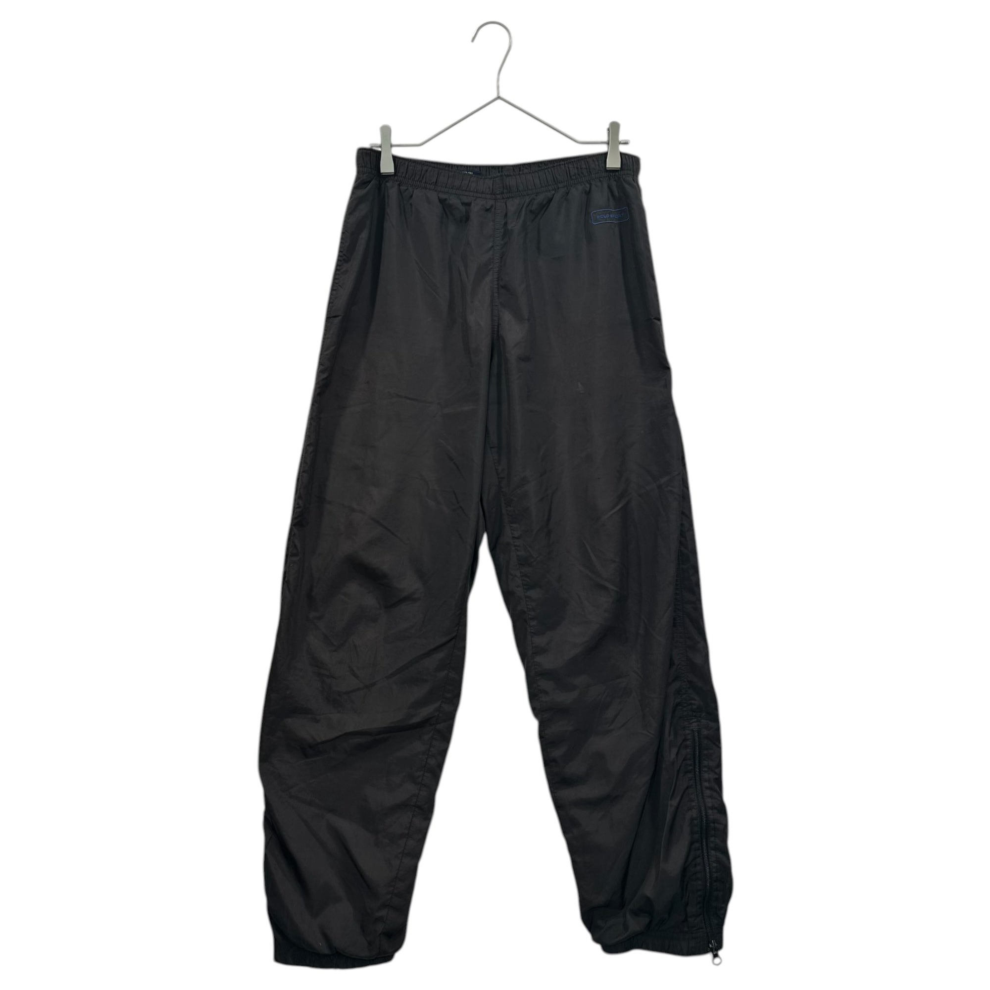 POLO SPORT(ポロスポーツ) 90's Waist Logo Polyester Straight-Leg Pants 90年代 ウエスト ロゴ ポリ ストレート パンツ S ブラック×ブルー