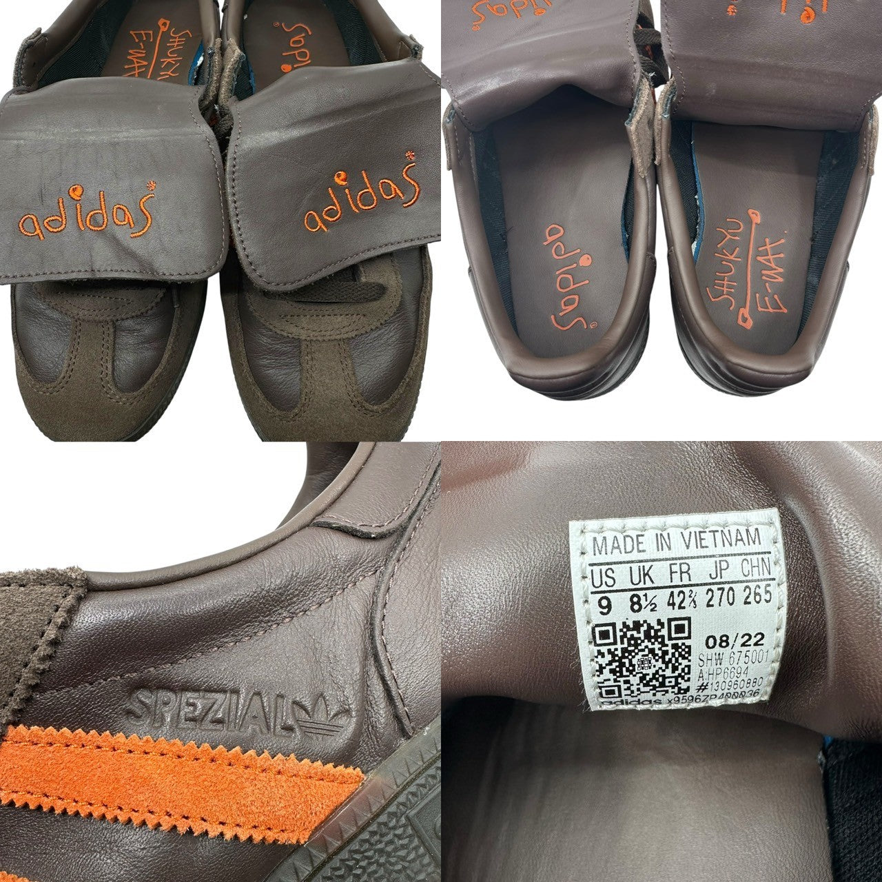 adidas×Shukyu×E-WAX(アディダス×シュウキュウ×イーワックス) Handball Spezial "Brown" ハンドボール スペツィアル "ブラウン" HP6694 27cm ブラウン×オレンジ ローカット スニーカー コラボ 箱付