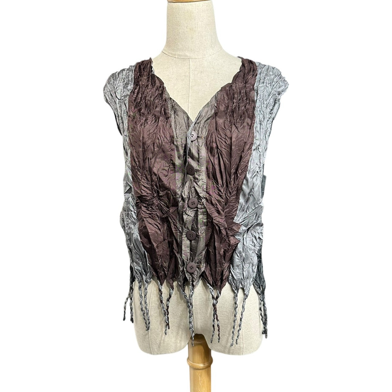 ISSEY MIYAKE(イッセイミヤケ) 06SS Fringe pleated vest フリンジ プリーツ ベスト IM61-FE701 M グレー ジレ