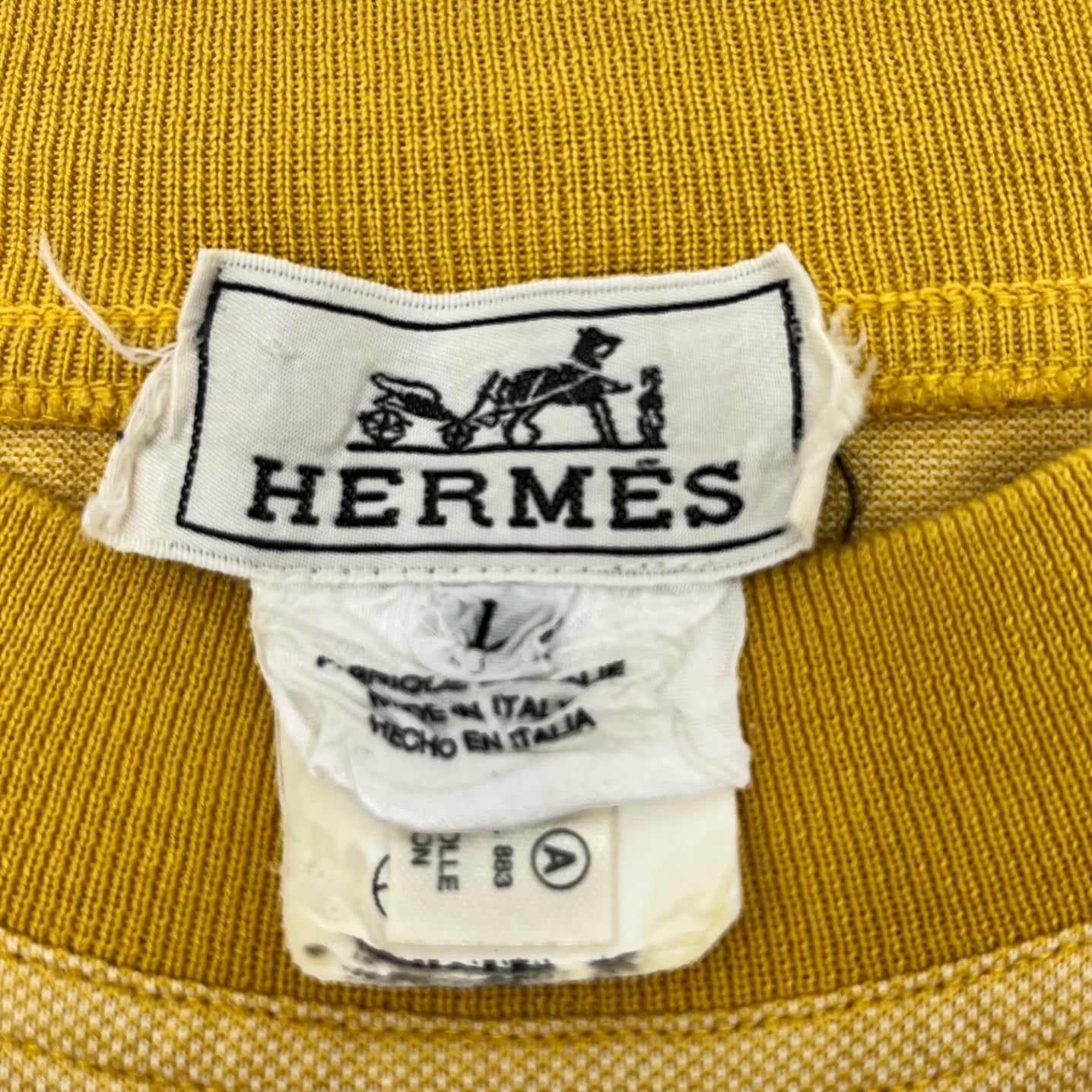 HERMES(エルメス) Pocket Striped S/S T-Shirt H 刺繍 ポケット ボーダー 鹿の子 半袖 Tシャツ L イエロー×ホワイト エルメスジャポンタグ
