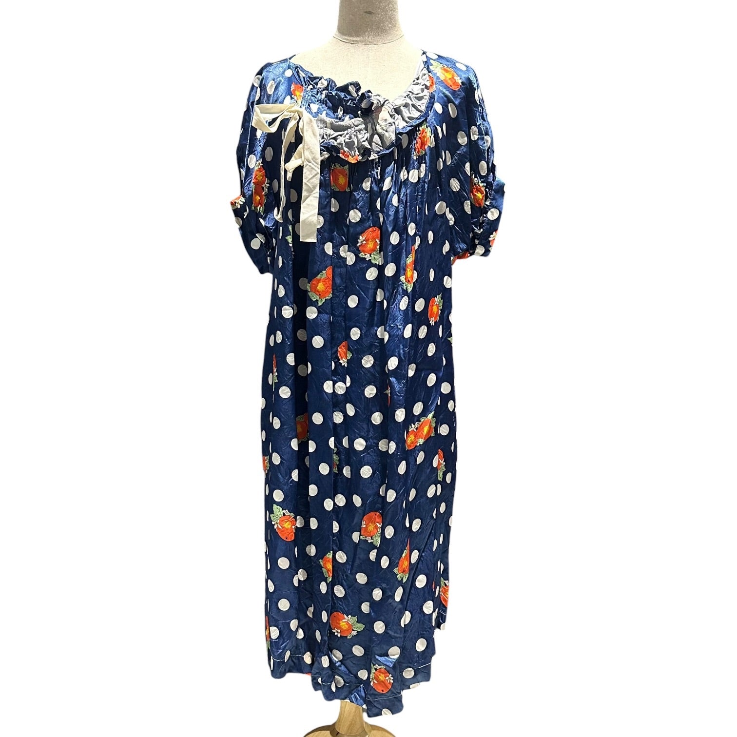 tricot COMME des GARCONS(トリココムデギャルソン) 11SS Orange Print × Dot Cupra Frill Ribbon Dress オレンジプリント × ドット キュプラ フリル リボン ワンピース TG-O031 M ブルー×ホワイト×オレンジ AD2010