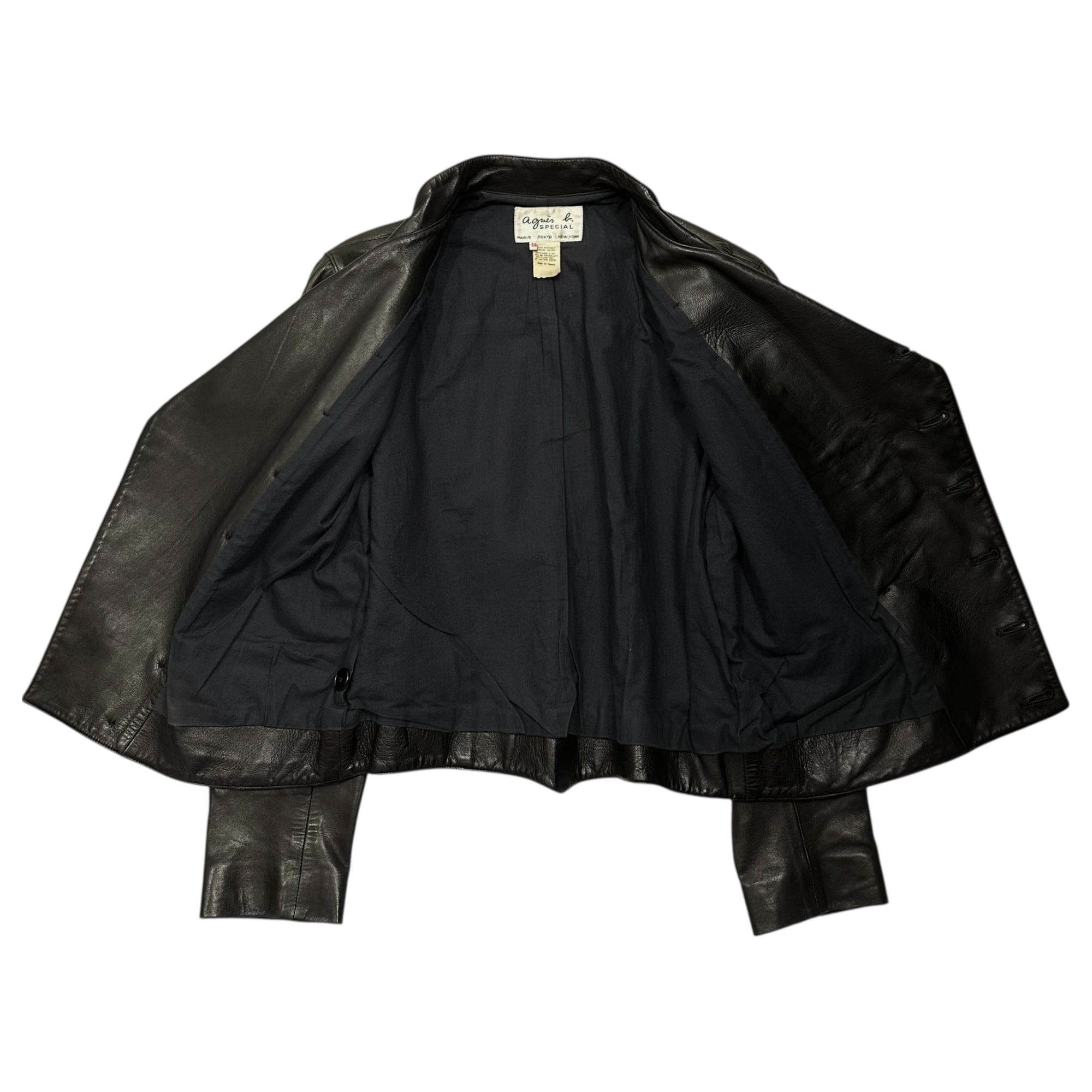 agnes b. SPECIAL(アニエスベー スペシャル) 90's All-Leather Napoleon Jacket 90年代 オールレザー ナポレオン ジャケット 38(M程度) ブラック