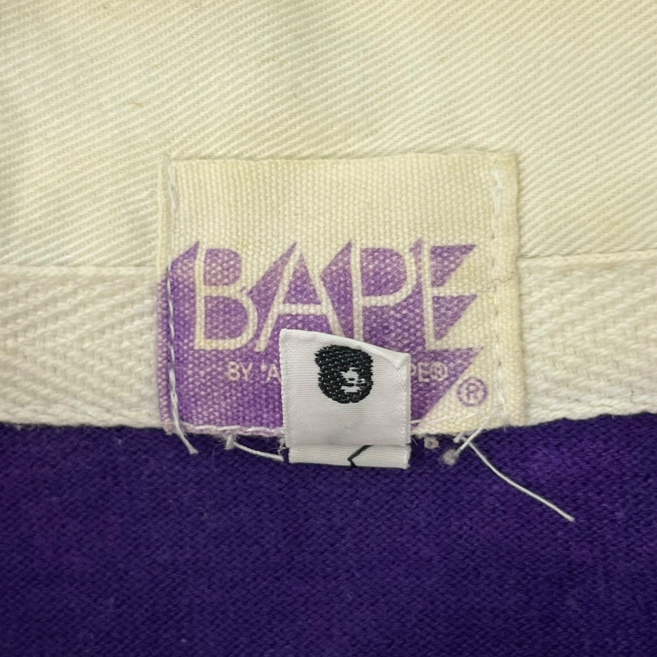 BAPE BY A BATHING APE(ベイプ バイ アベイシングエイプ) 00's border switching logo L/S polo shirt ボーダー 切替 ロゴ 長袖 ポロシャツ L ブラウン×ブラック カモフラ モンキー エルボーパッチ