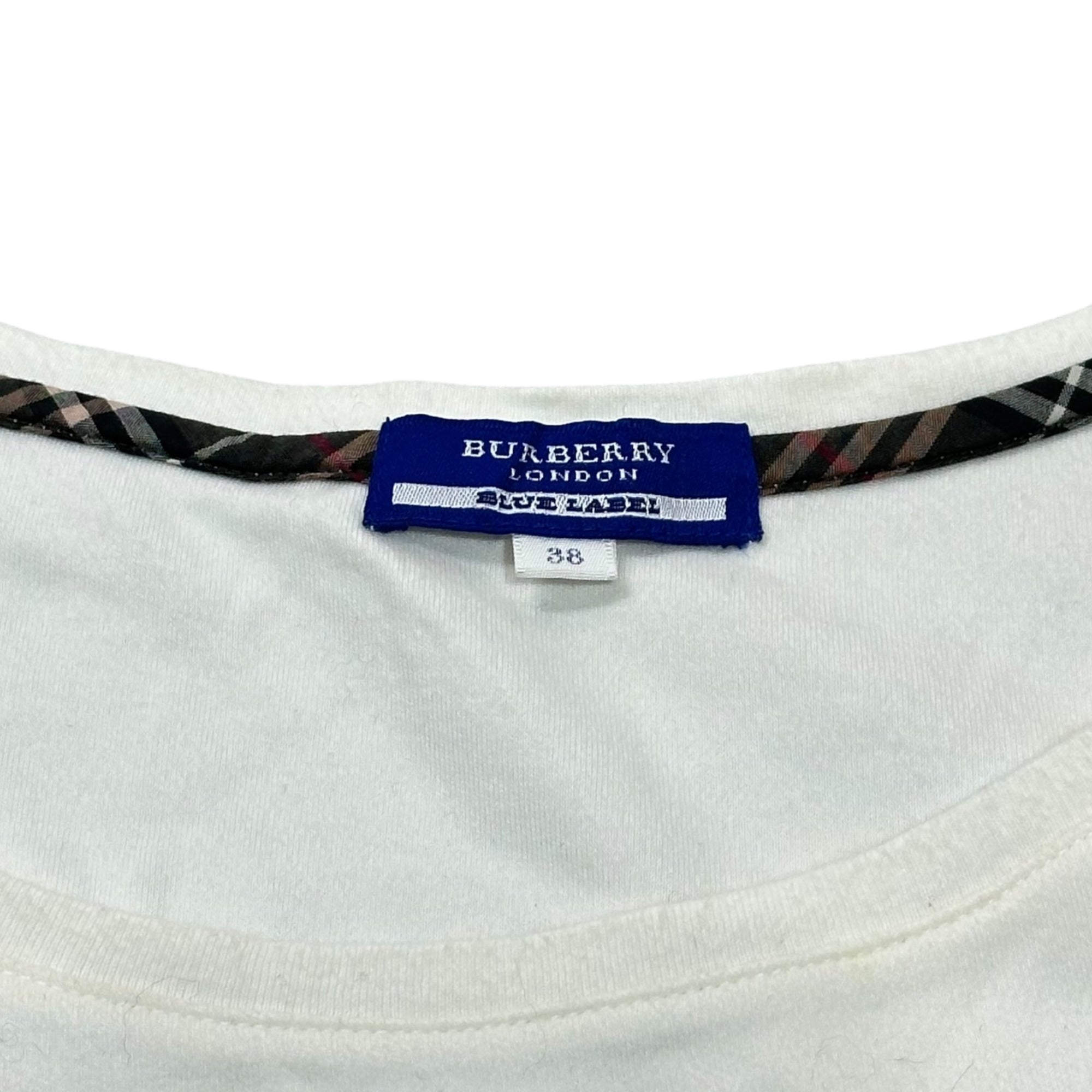 BURBERRY BLUE LABEL(バーバリーブルーレーベル) One-pointed logo short-sleeved cut and sewn ワンポイント ロゴ 半袖 カットソー FAF96-627-01 38(M程度) ホワイト