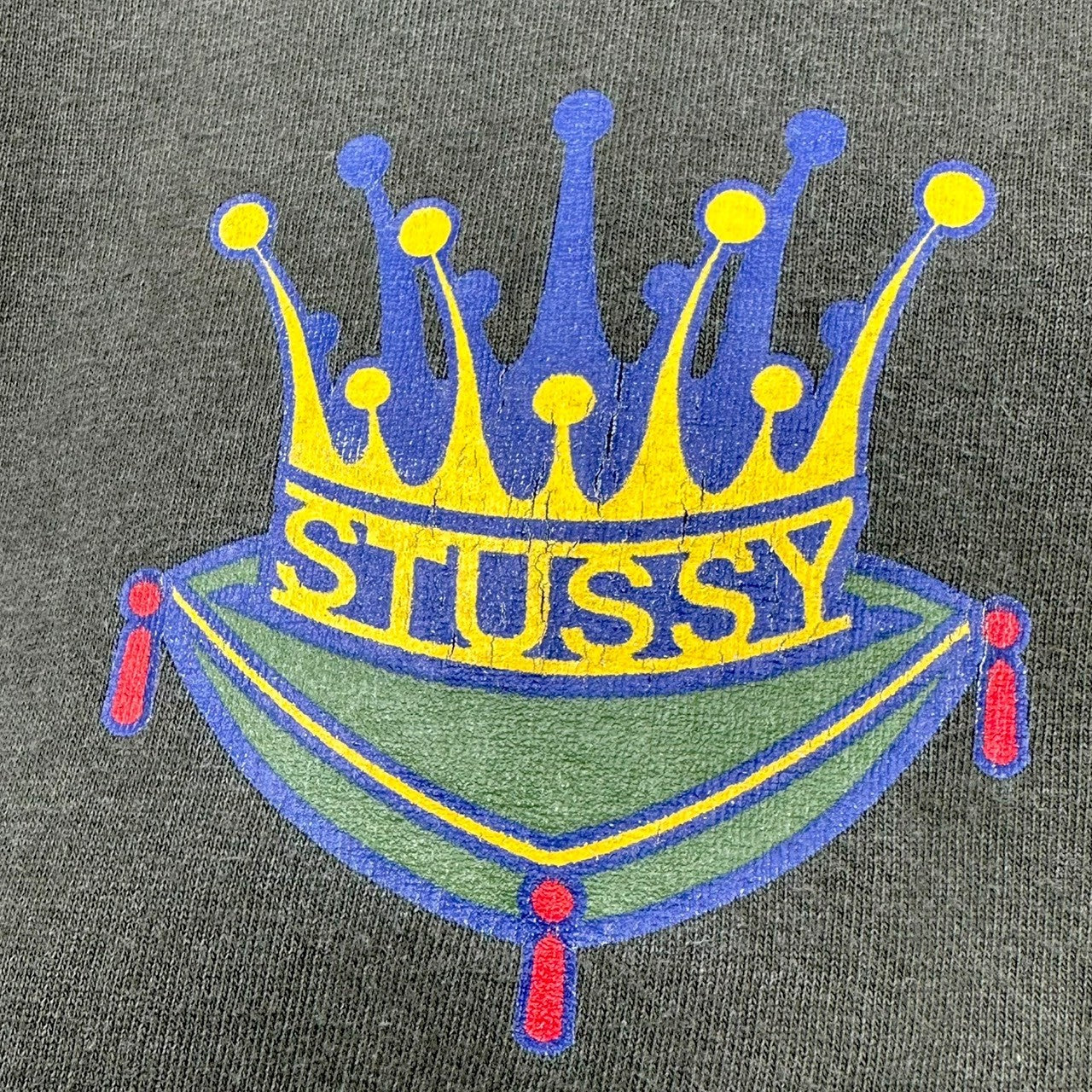 STUSSY(ステューシー) 90's White Tag Crown Logo Crew Neck T-Shirt 90年代 白タグ クラウン ロゴ クルーネック Tシャツ M カーキ