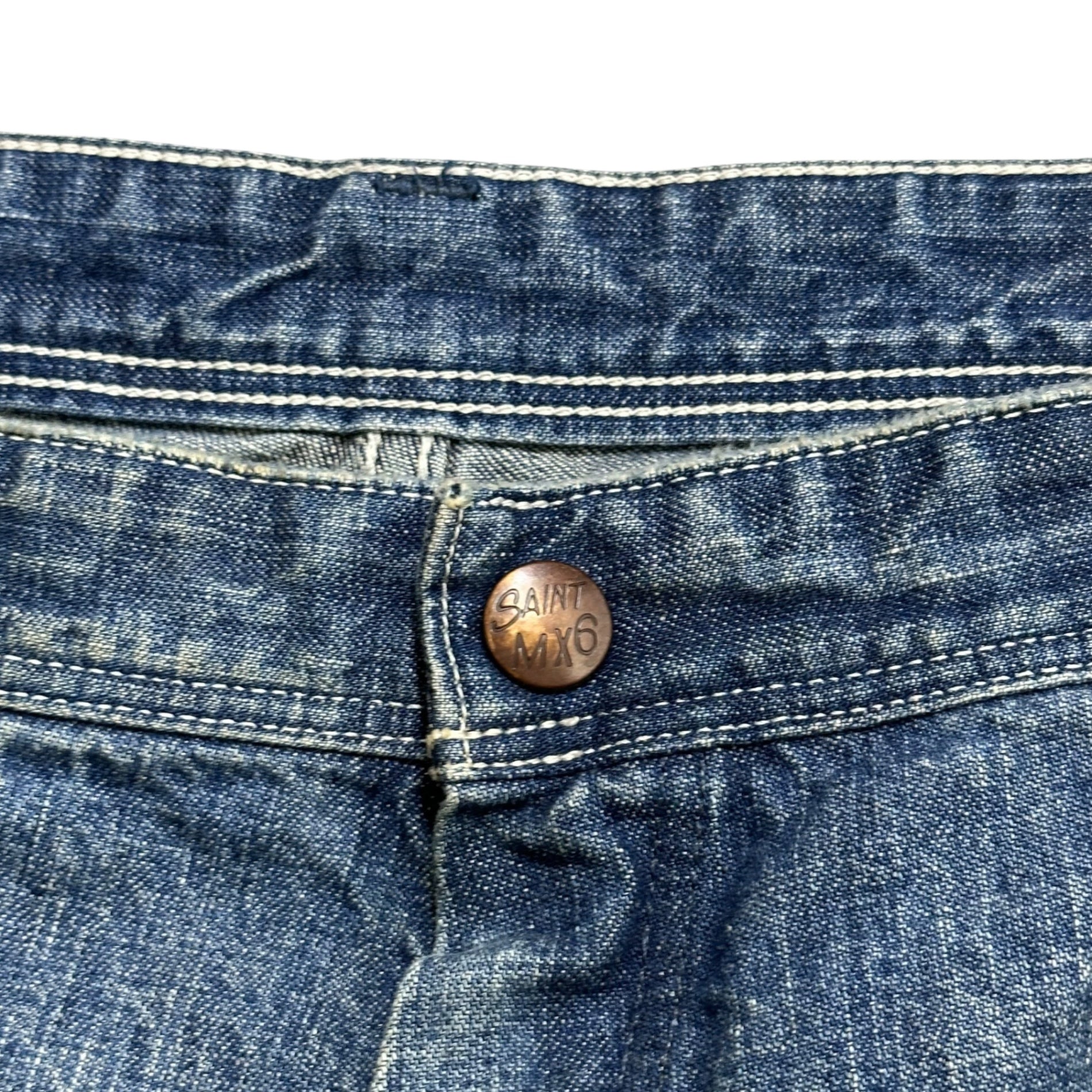 SAINT MICHAEL(セントマイケル) 24SS SAINT DENIM PANTS BLUE ダメージ 加工 ペインター デニム パンツ ジーンズ SM-YS8-0000-051 XL ライトインディゴ